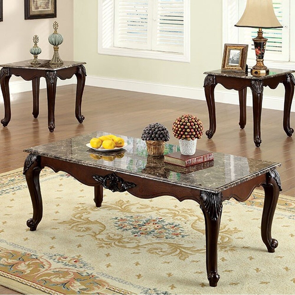 Colchester Traditional 3 Piece Coffee Table Set， Dark Cherry Finish - Mycitystee