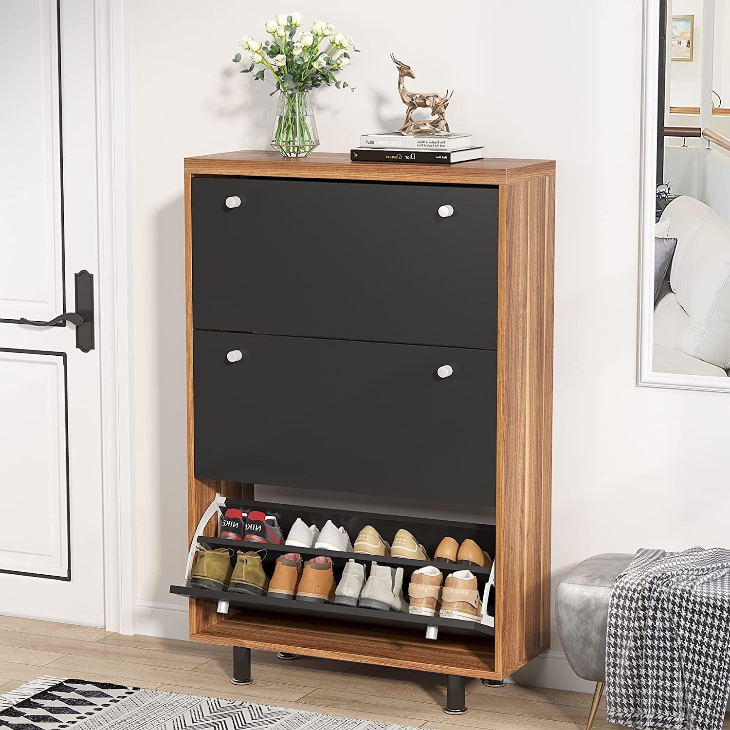 3 Drawer Shoe Cabinet with Flip Door for Entryway - - 36222132 - Mycitystee