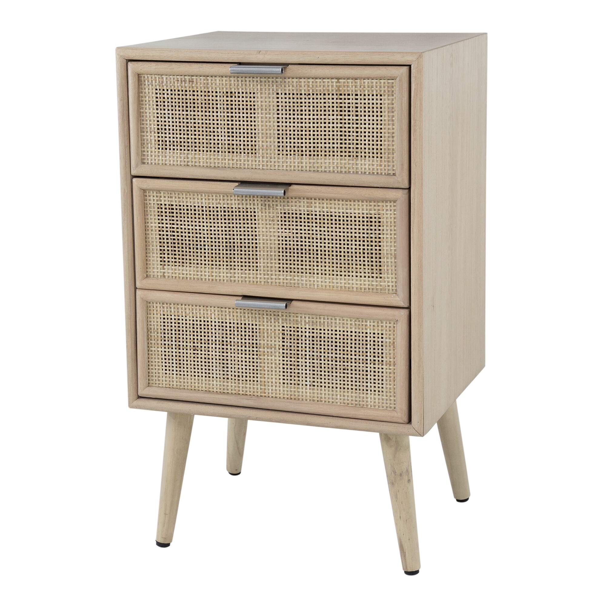 Cae 28 Inch Dresser Chest， 3 Drawers， Pine Wood， Rattan Panels， Brown - - 37827436 - Mycitystee