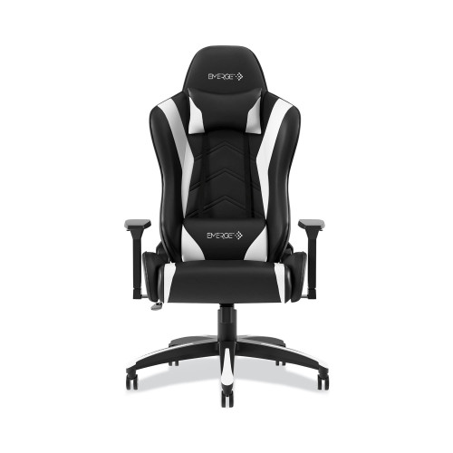 Emerge Vartan Bonded Leather Gaming Chair， Supports Up to 275 lbs， White/Black Seat， White/Black Back， Black Base (58542) - Mycitystee
