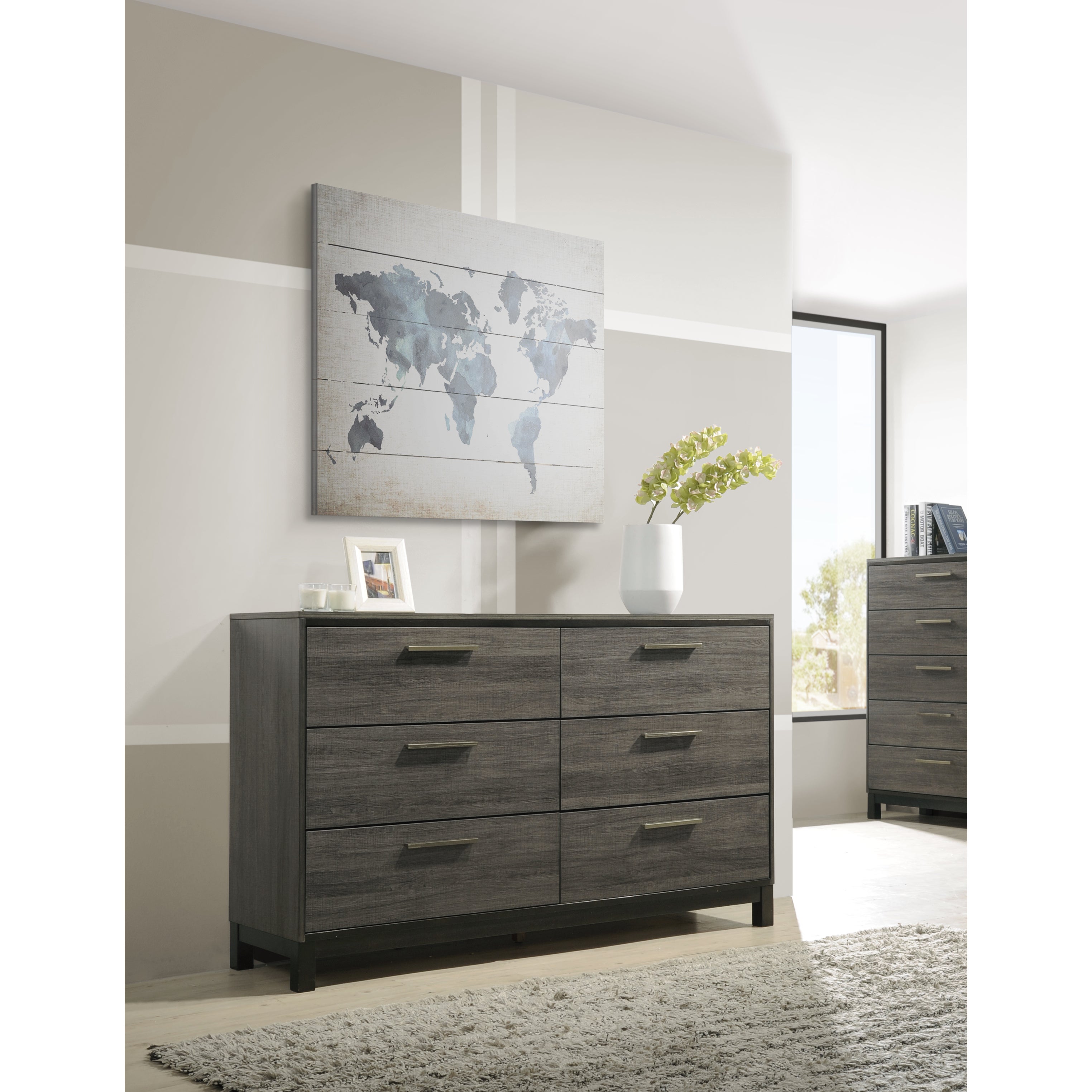 Roundhill Furniture Ioana 187 Antique Grey Finish Wood 6 Drawers Dresser - - 14988392 - Mycitystee