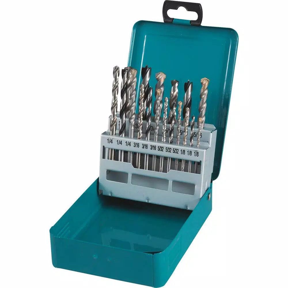 Makita Assorted Drill Bit Set Metal Wood Masonry Straight Shank (18-Pieces) with Metal Carry Case and#8211; XDC Depot - Mycitystee