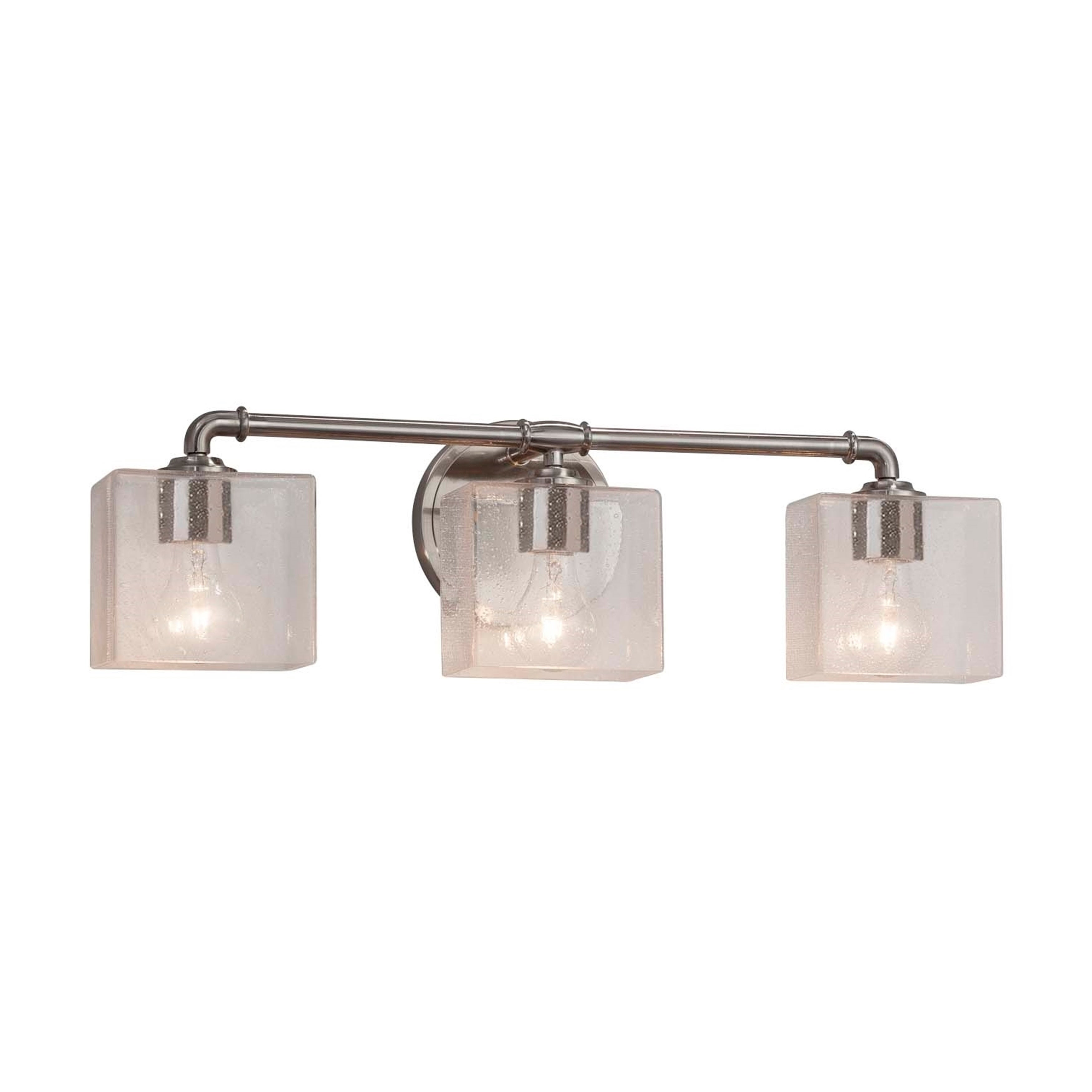 Justice Design Fusion Bronx 3-light Brushed Nickel Bath Bar， Seeded Rectangle Shade - Brushed Nickel - Mycitystee