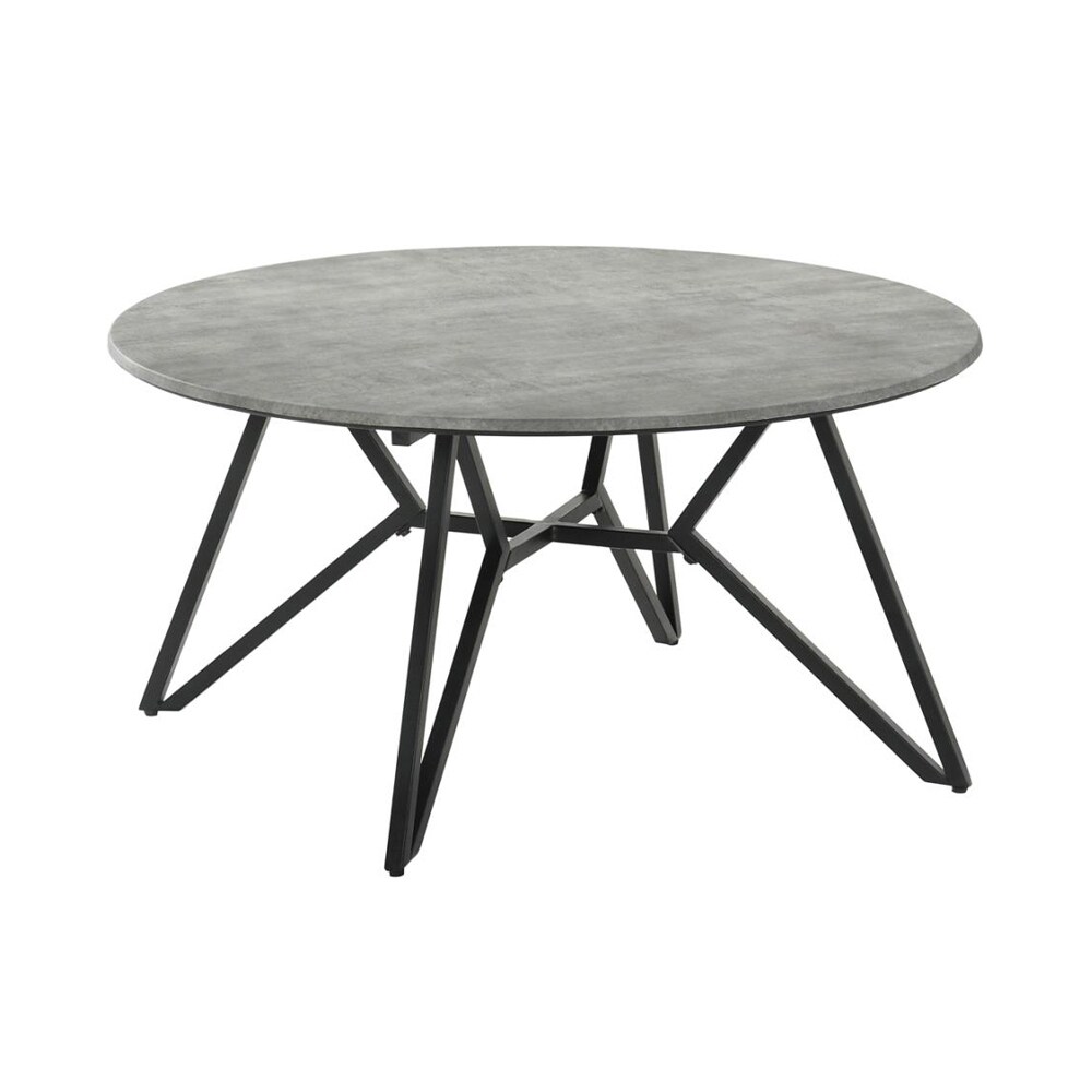 Round Coffee Table with Metal Hairpin Legs in Cement and Gunmetal - Mycitystee
