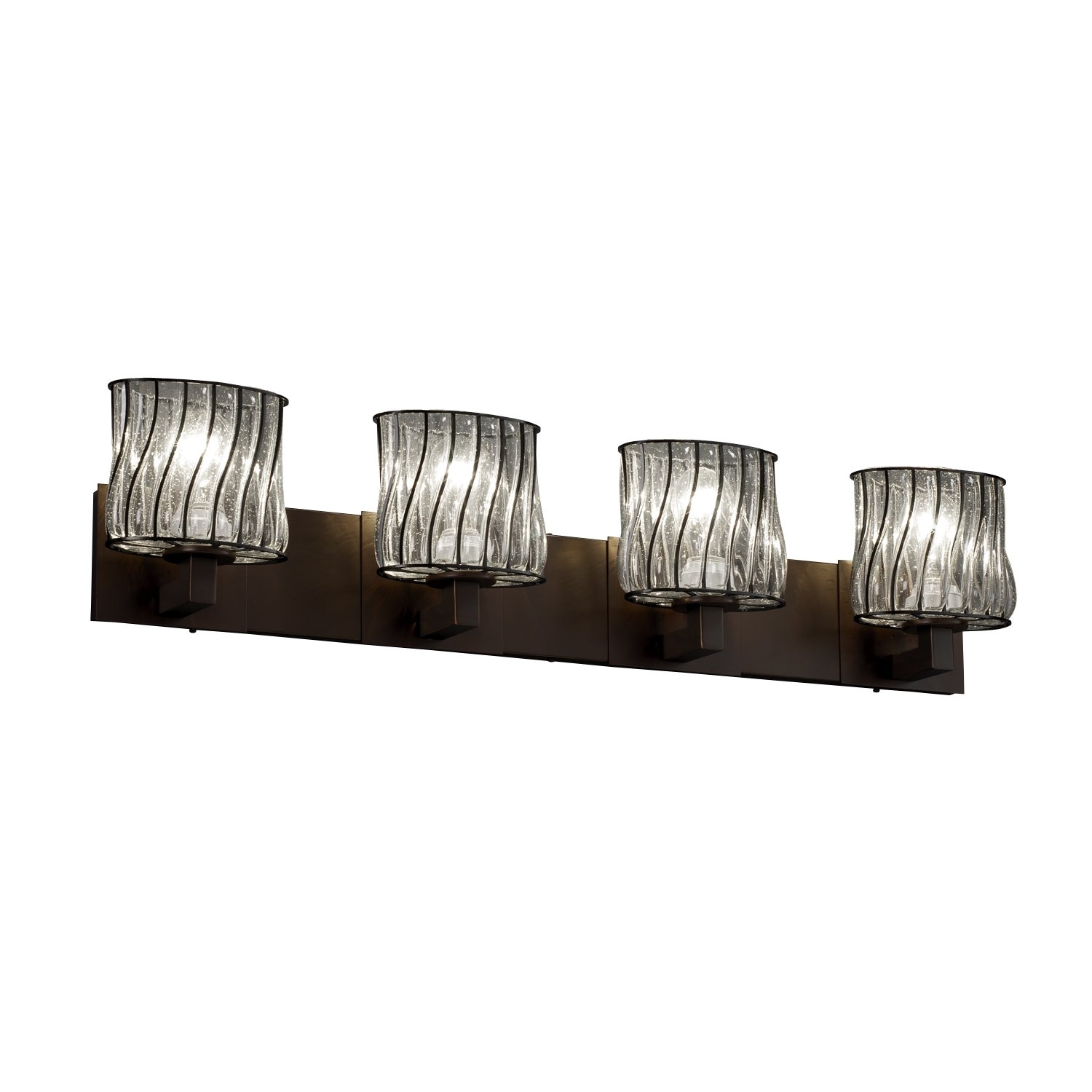 Justice Design Wire Glass Modular 4-light Dark Bronze Bath Bar， Swirl with Clear Bubbles Oval Shade - Mycitystee