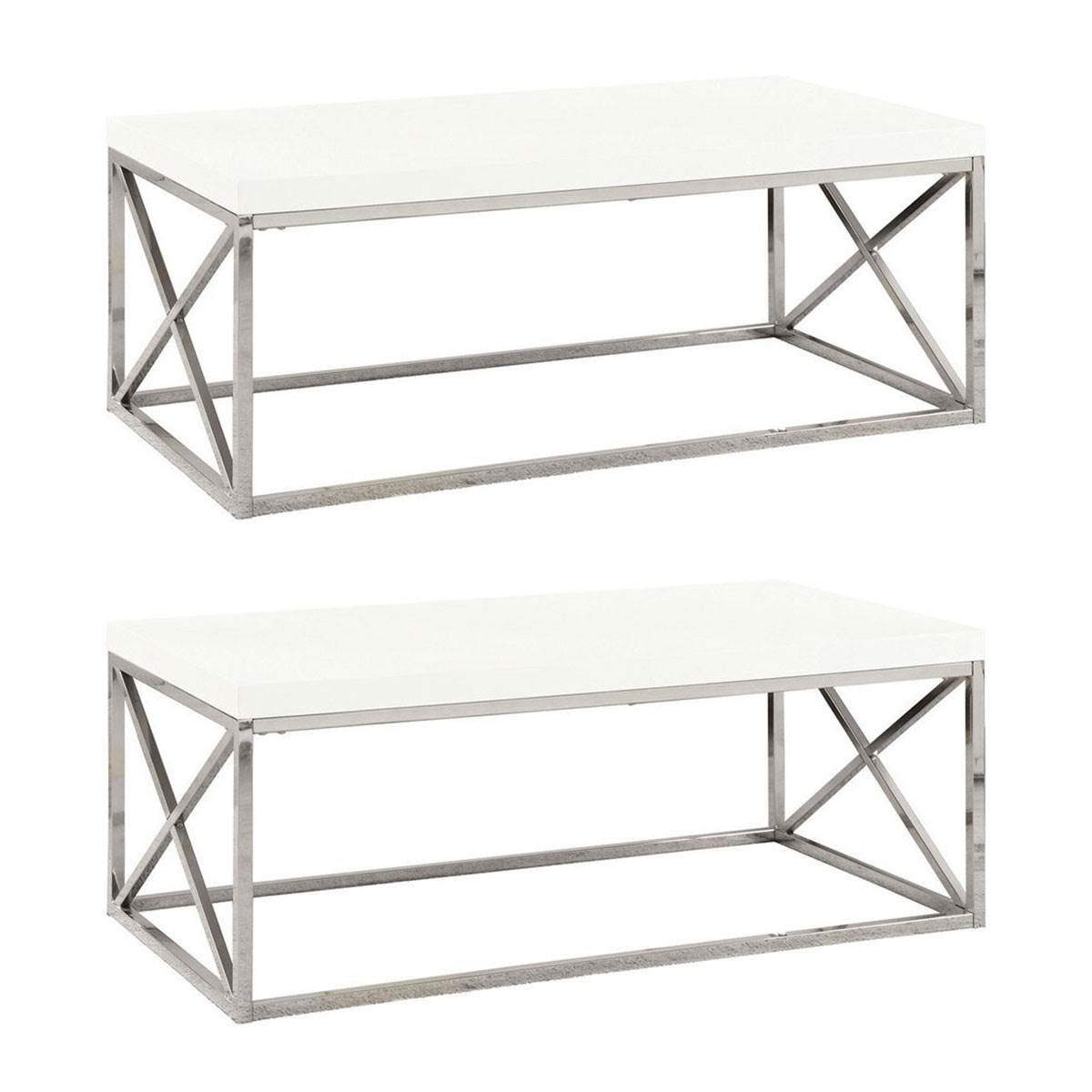 Monarch Glossy White Chrome Metal Contemporary Living Room Coffee Table (2 Pack) - 32 - Mycitystee