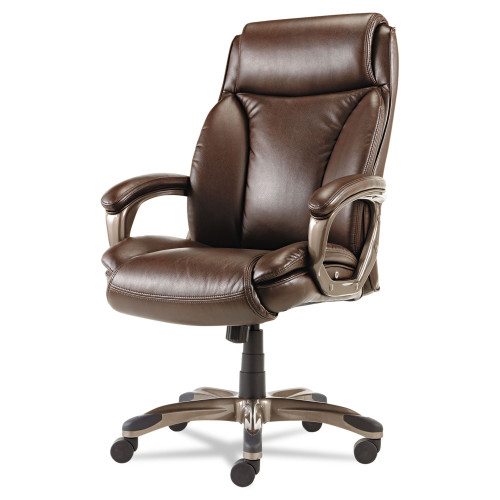 Alera Veon Series Executive High-Back Bonded Leather Chair， Supports Up to 275 lb， Brown Seat/Back， Bronze Base (VN4159) - Mycitystee