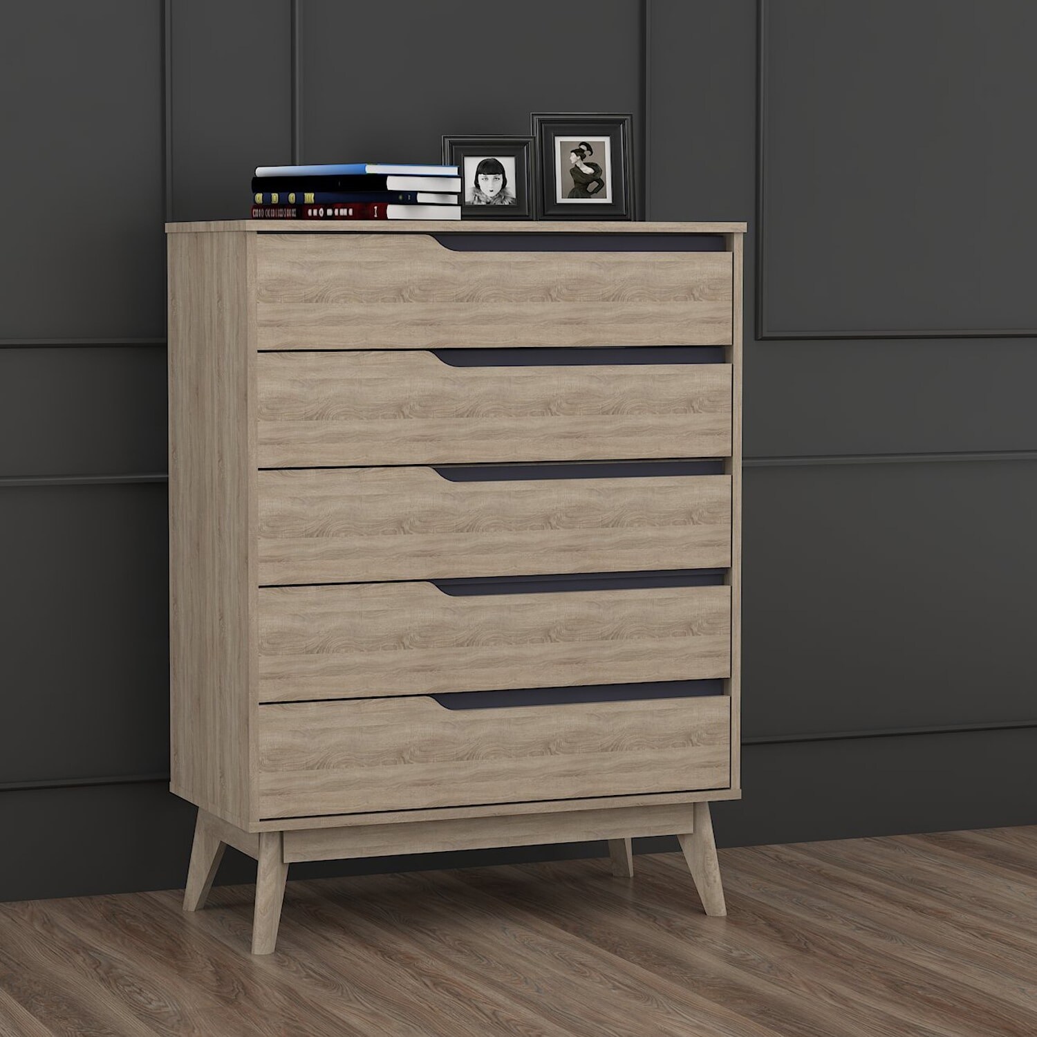 Carson Carrington Eskilstuna Mid-century Oak and Grey Wood 5-drawer Chest - - 21895324 - Mycitystee