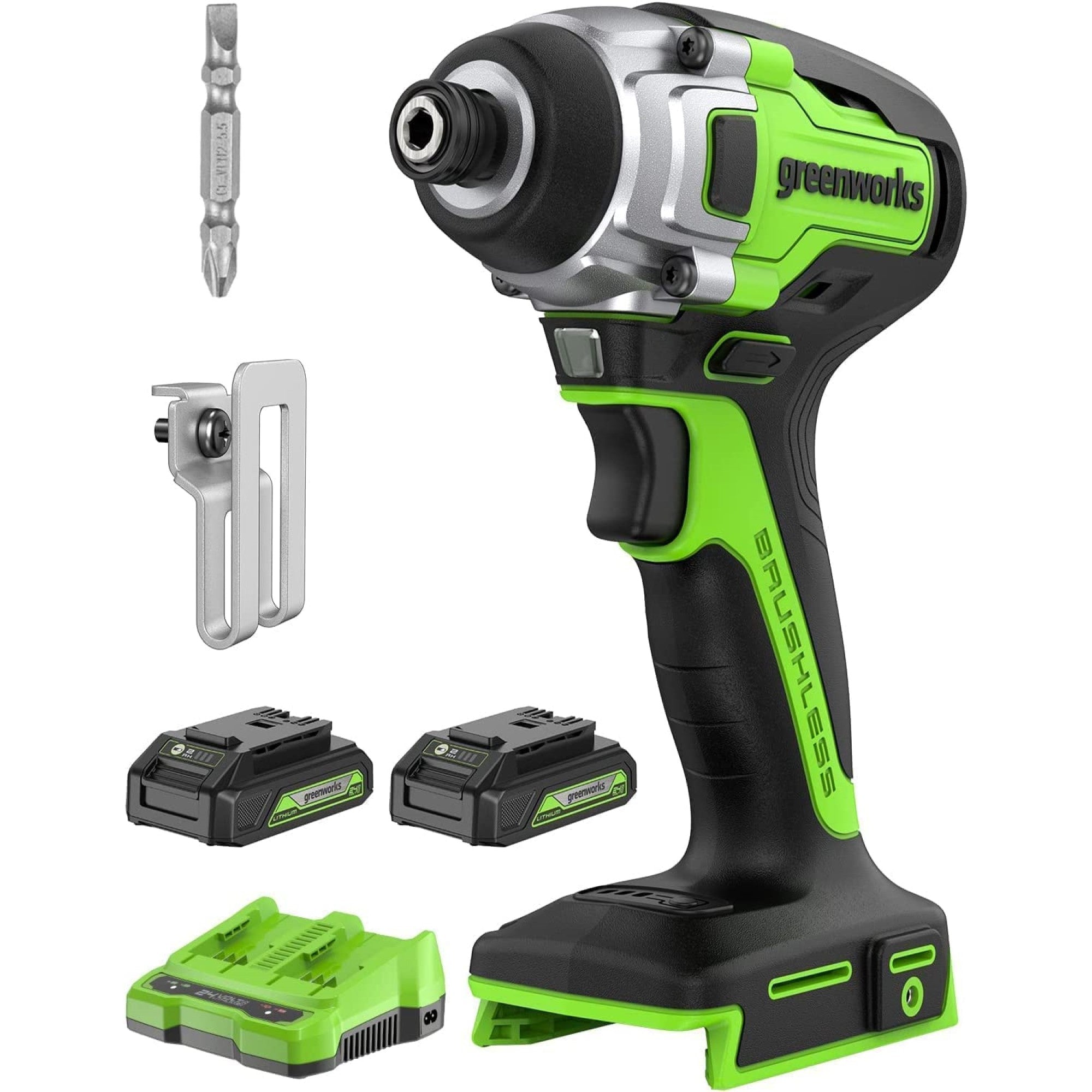 24V Cordless Battery Brushless Impact Driver Kit w/ (2) 2 Ah USB Batte - Mycitystee
