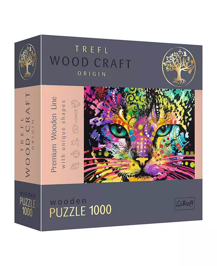 Trefl Wood Craft 1000 Piece Wooden Puzzle - Colorful Cat - Mycitystee