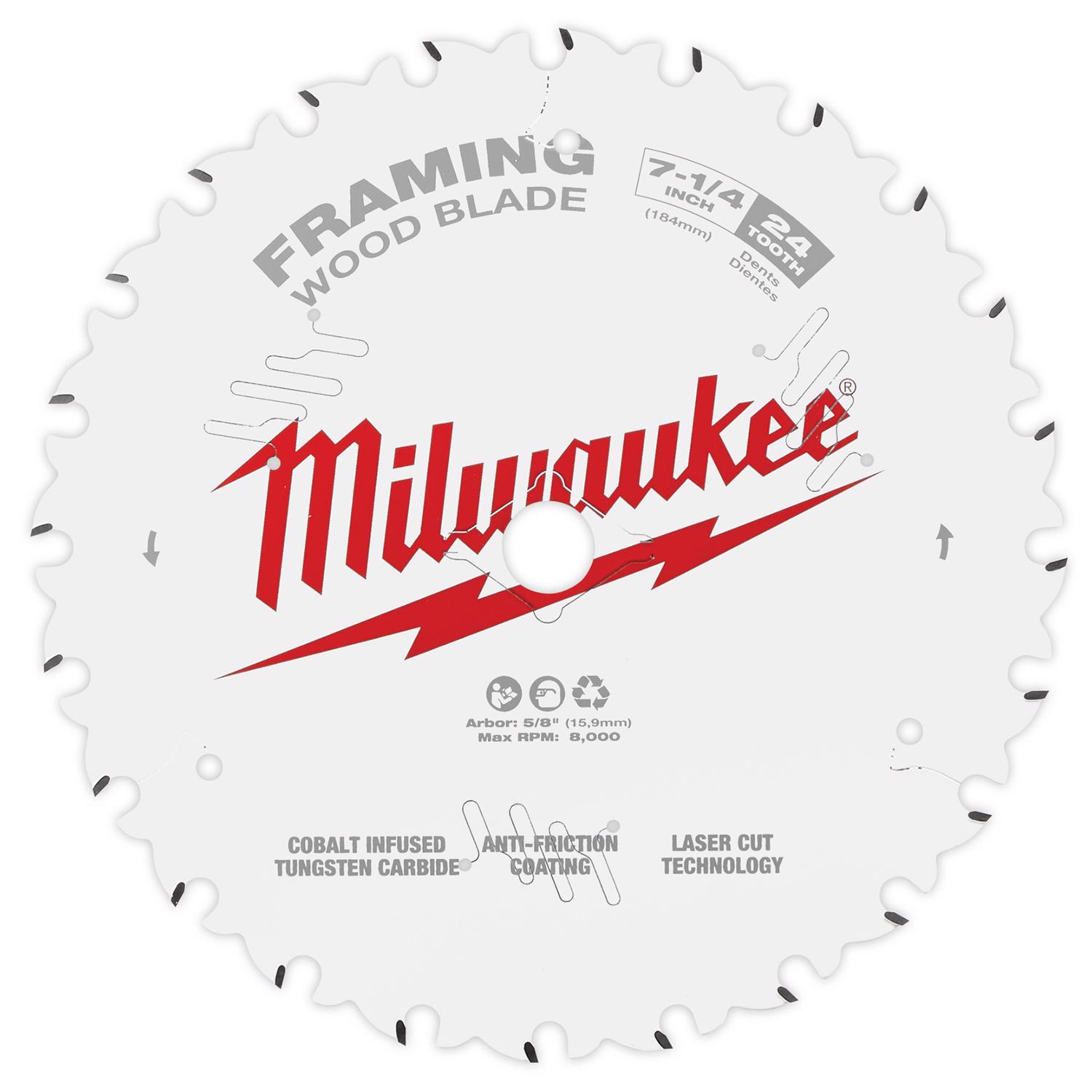 Milwaukee 7-1/4 in. D X 5/8 in. Framing Tungsten Carbide Circular Saw Blade 24 teeth 1 pc - Mycitystee