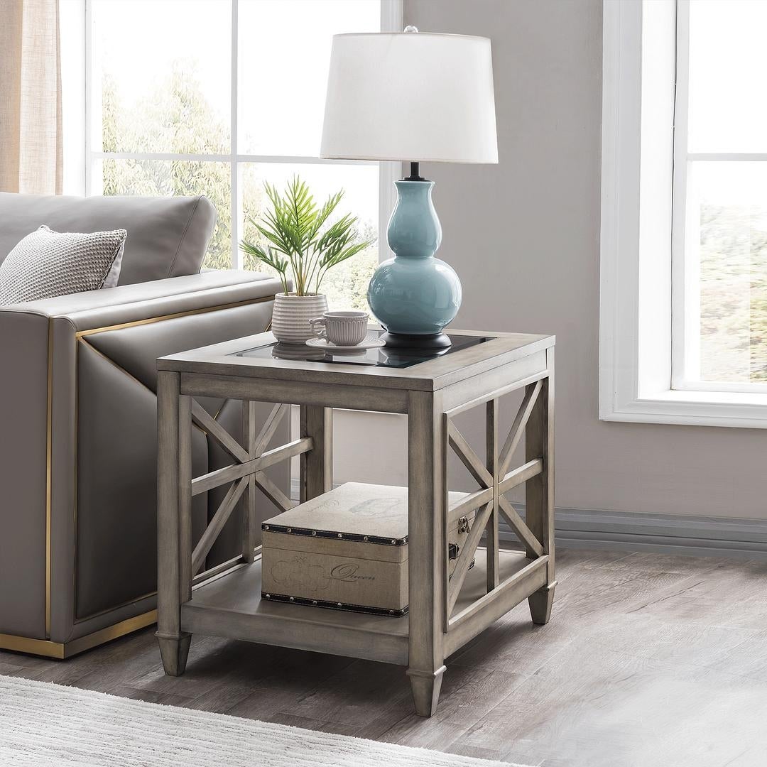 End Table Solid Wood and Tempered Glass Top - Mycitystee