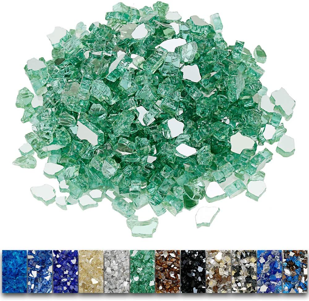 1/2'' Patio Heaters Evergreen Fire Glass Reflective Tempered Fire Rocks for Fire Pits, Fireplace and Fire Bowl10 LBS - Mycitystee