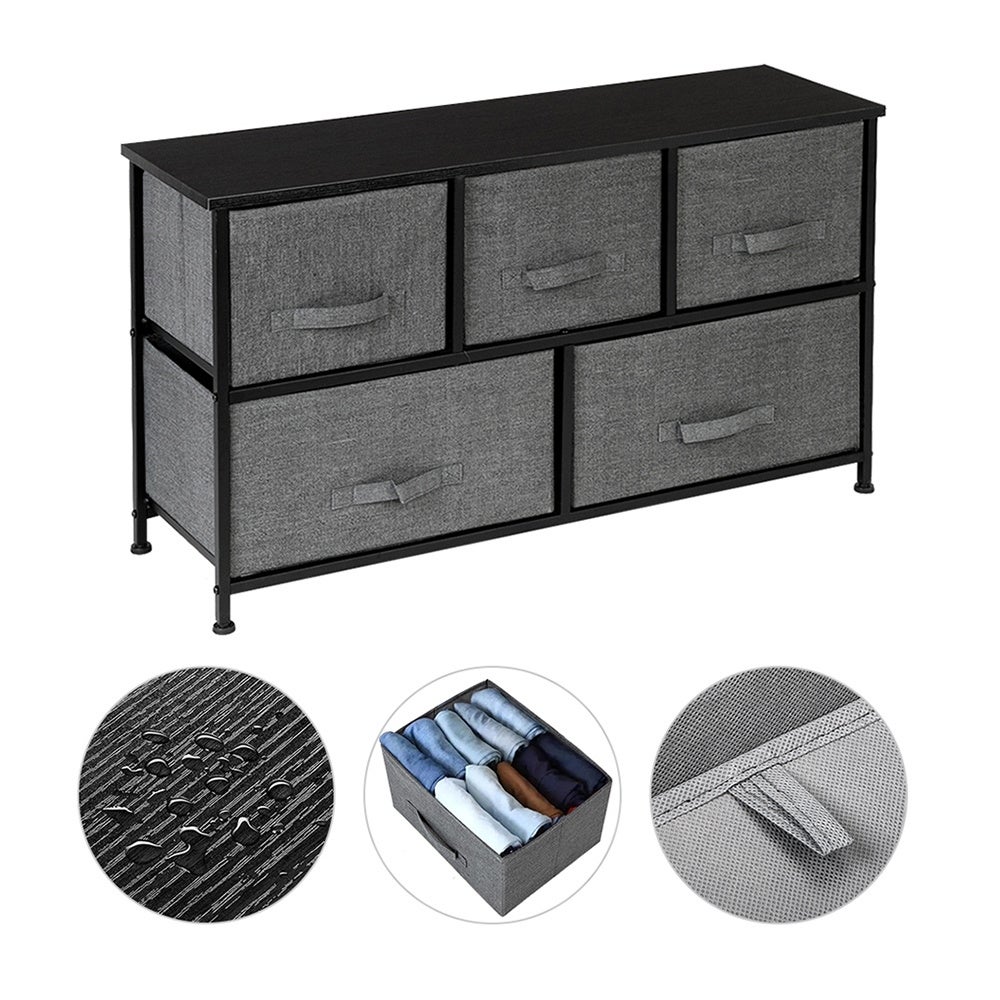 2 Tier Wide Closet Dresser， Nursery Dresser Tower with 5 Easy Pull Fabric Drawers and Metal Frame， Dorm Room， Living Room - - 37776961 - Mycitystee