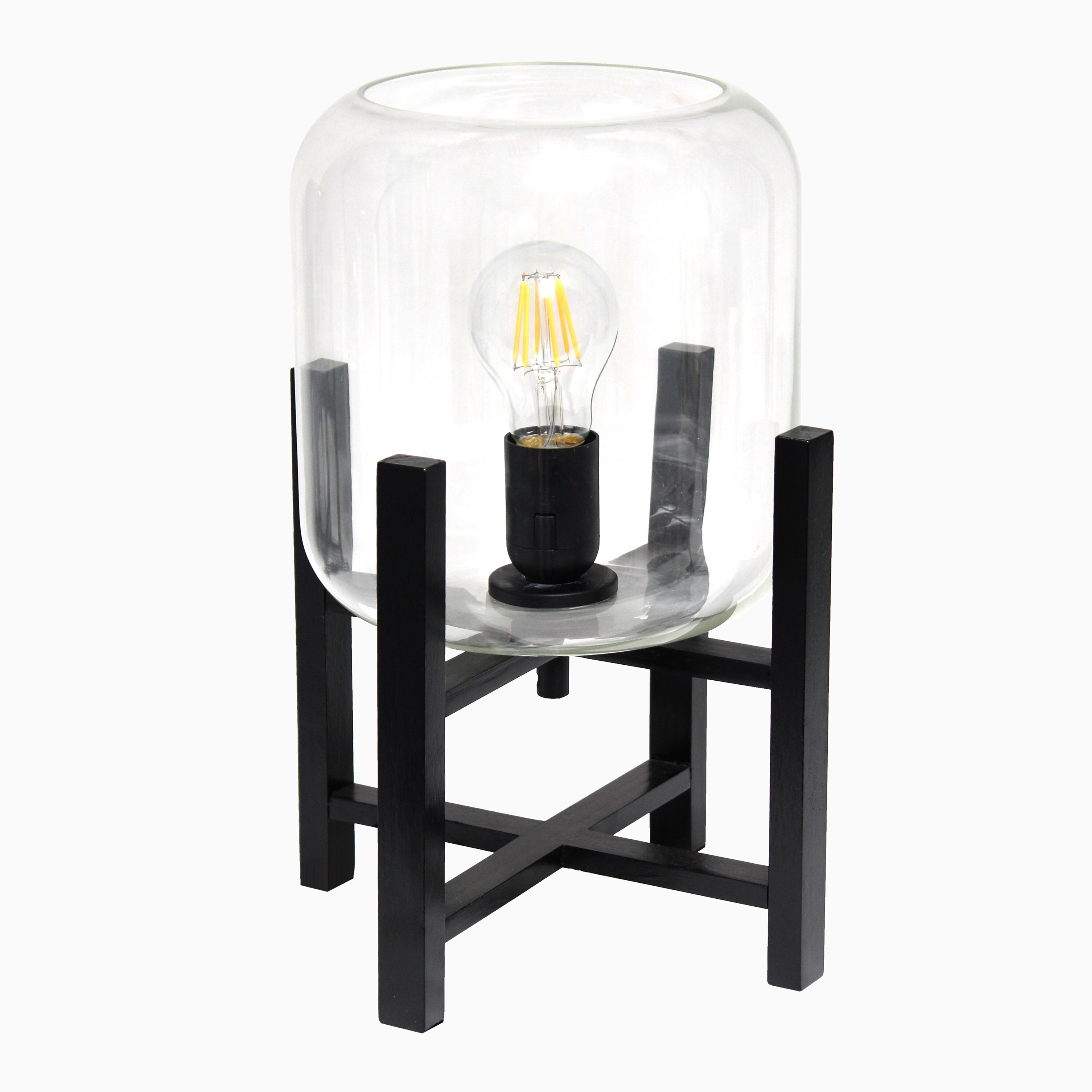 Simple Designs Wood Mounted Table Lamp with Glass Cylinder Shade - Mycitystee
