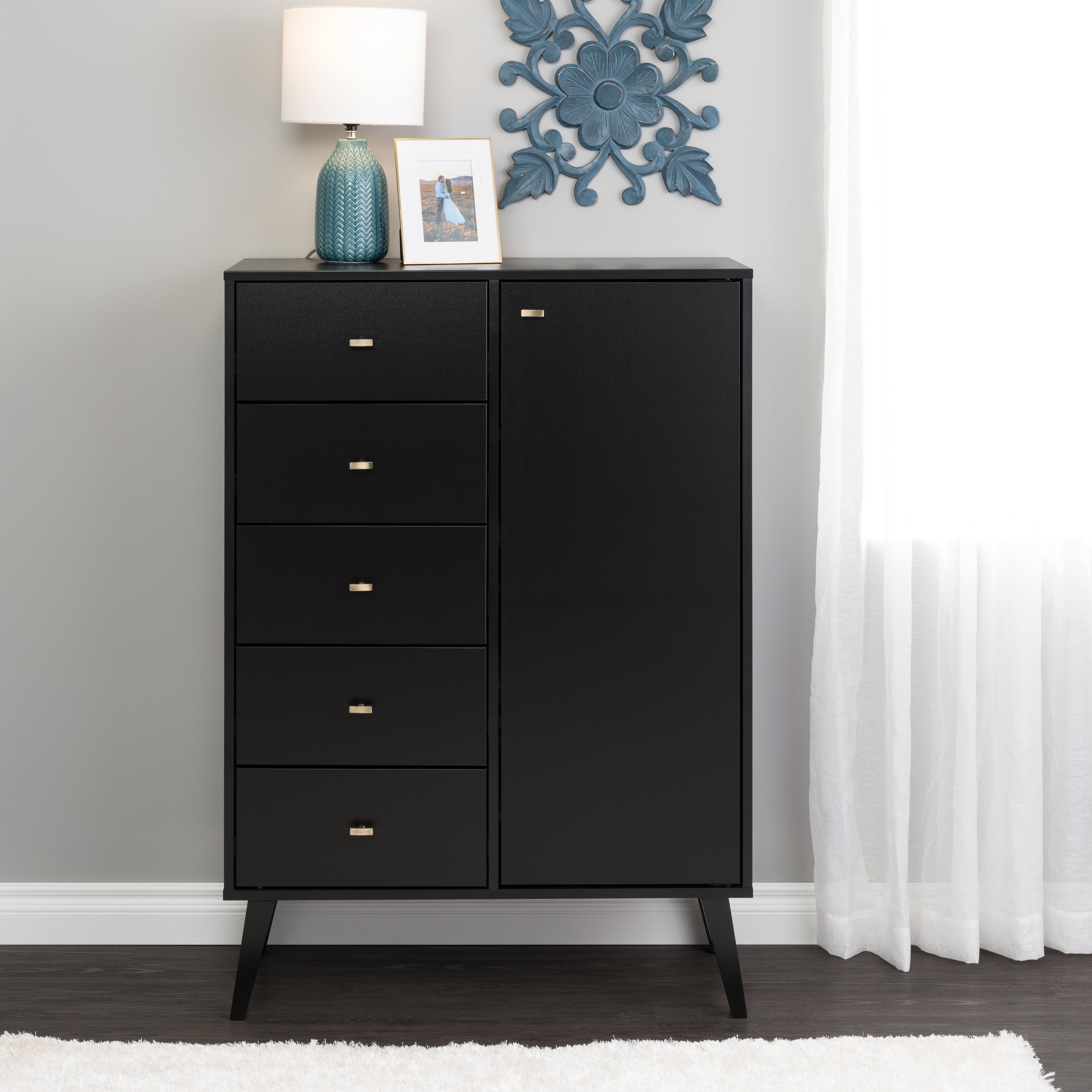 Prepac Milo Mid-Century Modern 5-Drawer Chest with Door - - 36018209 - Mycitystee