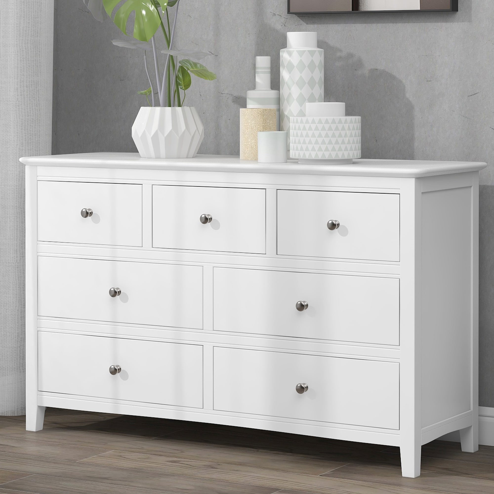7 Drawers Solid Wood Dresser in White - - 35153941 - Mycitystee