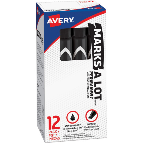 Avery MARKS A LOT Large Desk-Style Permanent Marker， Broad Chisel Tip， Black， Dozen (8888) (08888) - Mycitystee