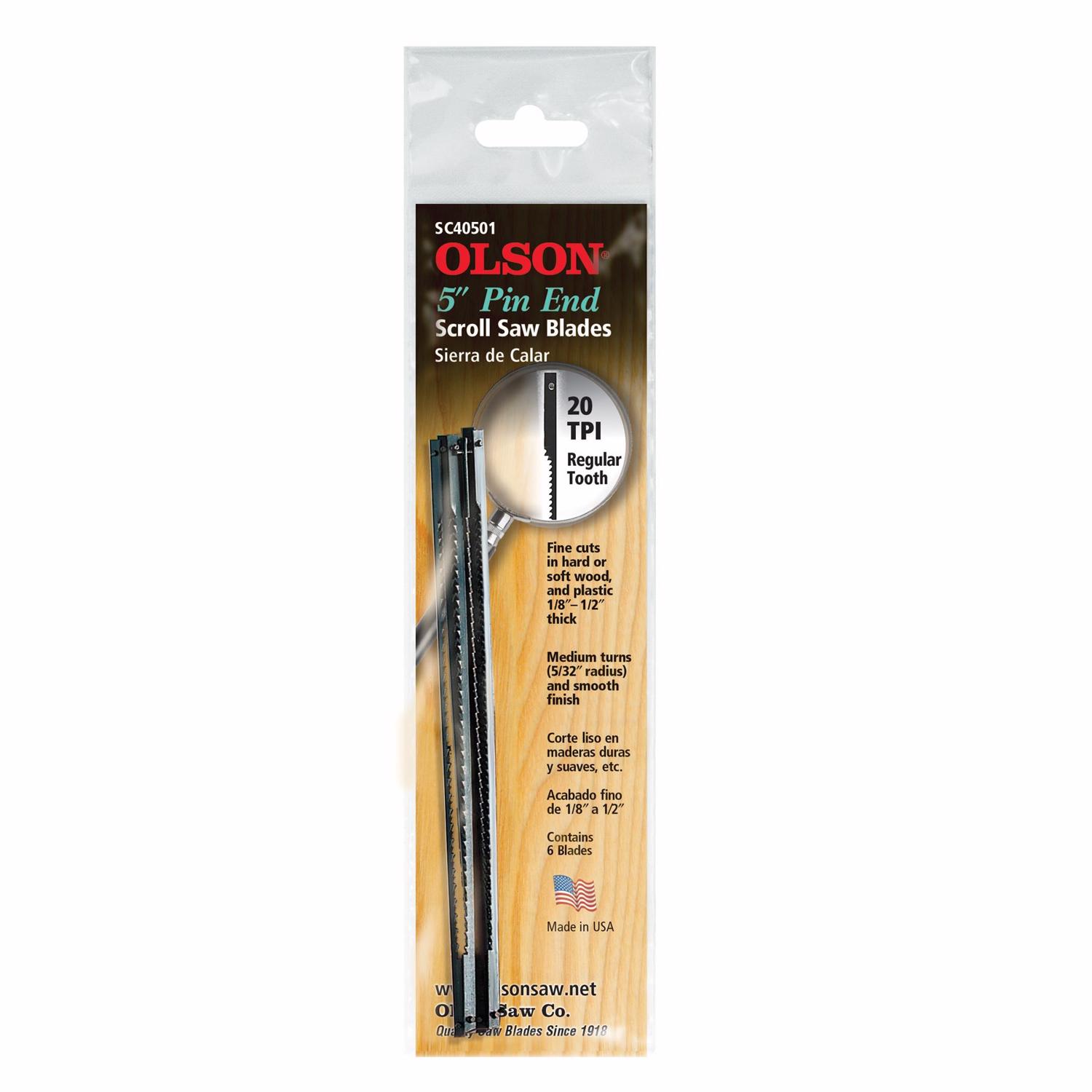 Olson 5 in. Carbon Steel Scroll Saw Blade 20 TPI 6 pk - Mycitystee