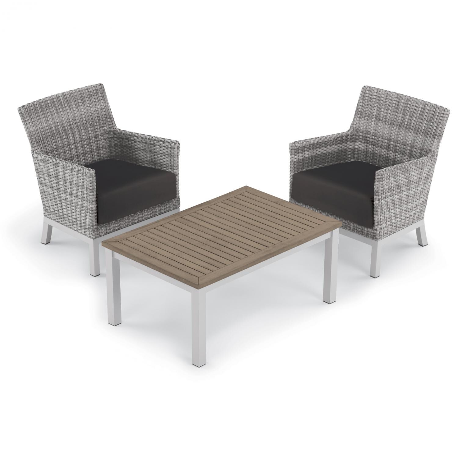 Argento 3 Piece Wicker Patio Conversation Set W/ Tekwood Vintage Coffee Table and Jet Black Cushions By Oxford Garden - Mycitystee