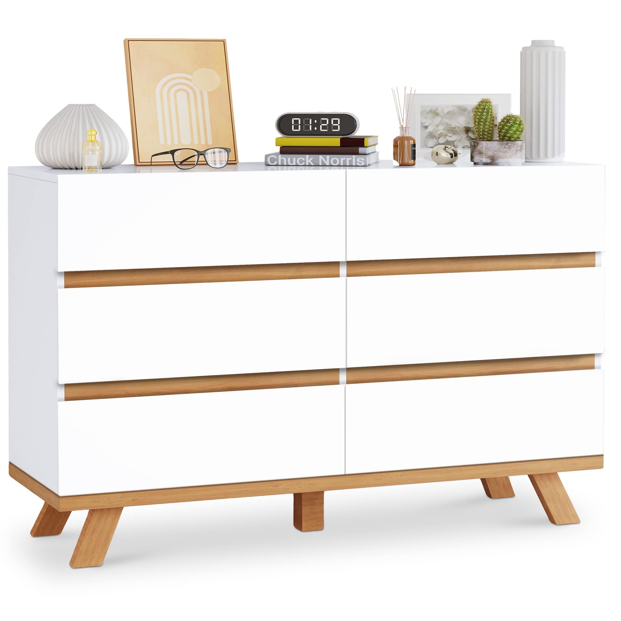 White Dresser， 6 Drawers Dresser with Wide Double Drawer， Chest of Drawers Large Storage Cabinet - as picture - - 37668555 - Mycitystee