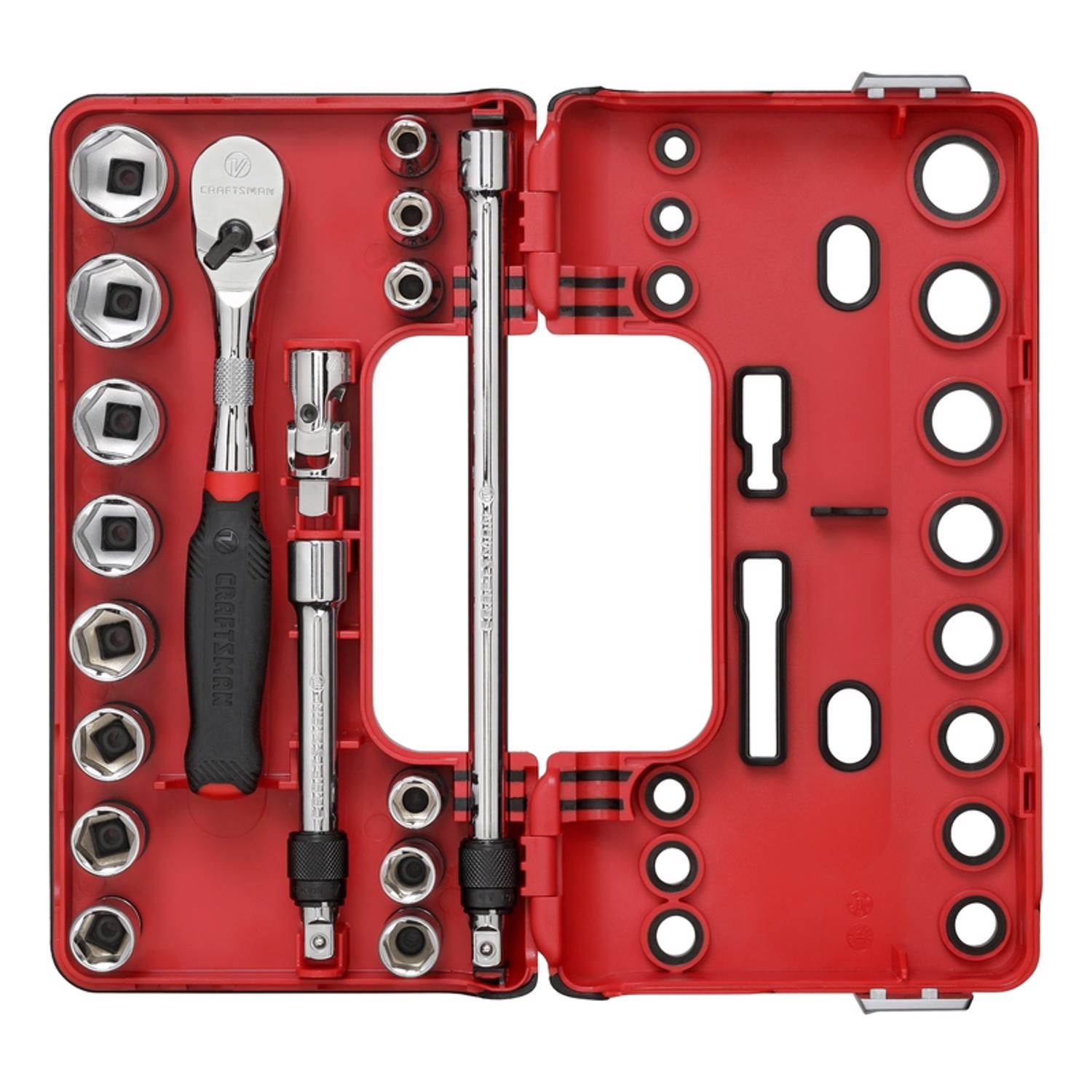 Craftsman V-Series 3/8 in. drive Metric 6 Point Socket and Tool Set 18 pc - Mycitystee