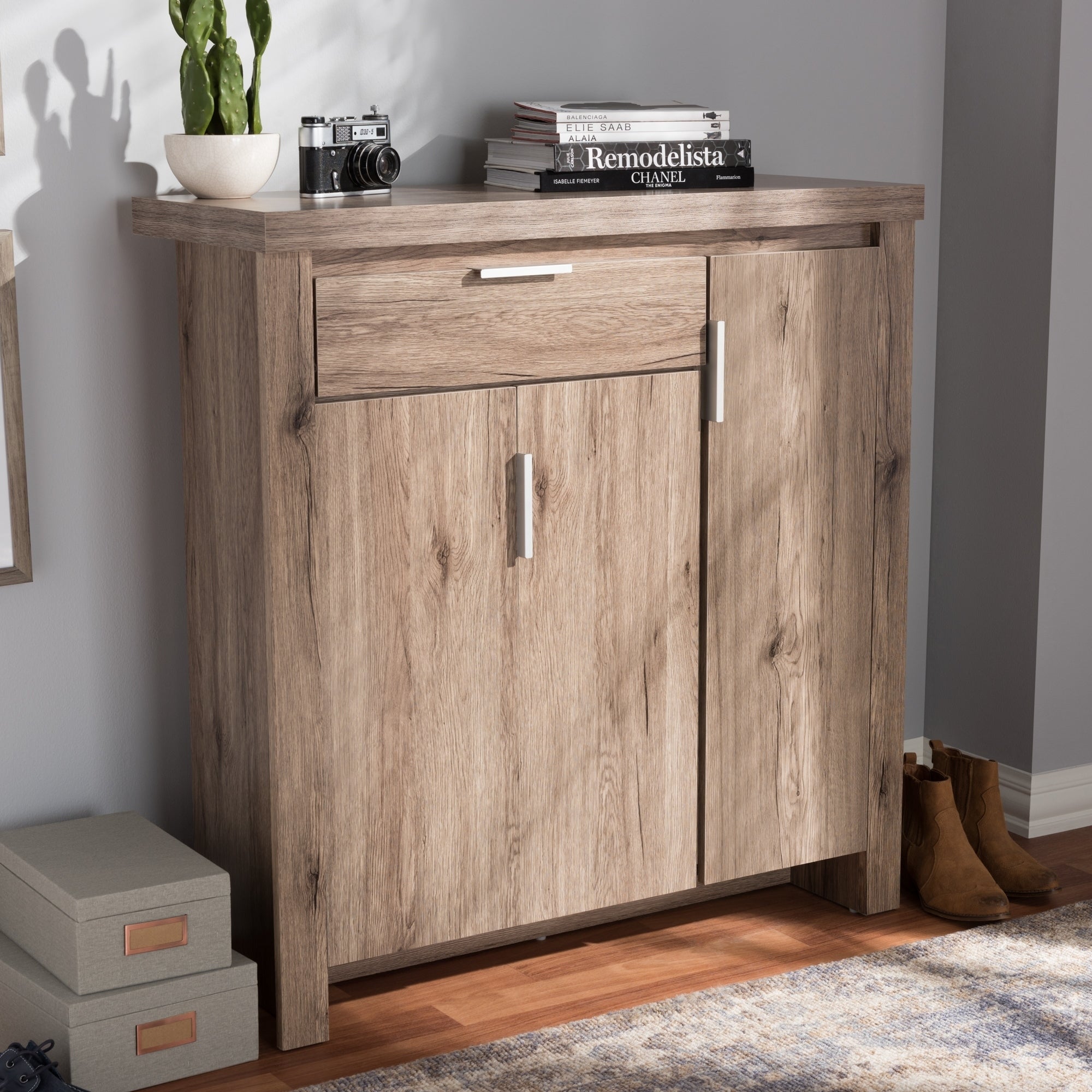 Contemporary Oak Brown Shoe Cabinet by Baxton Studio - - 22580569 - Mycitystee