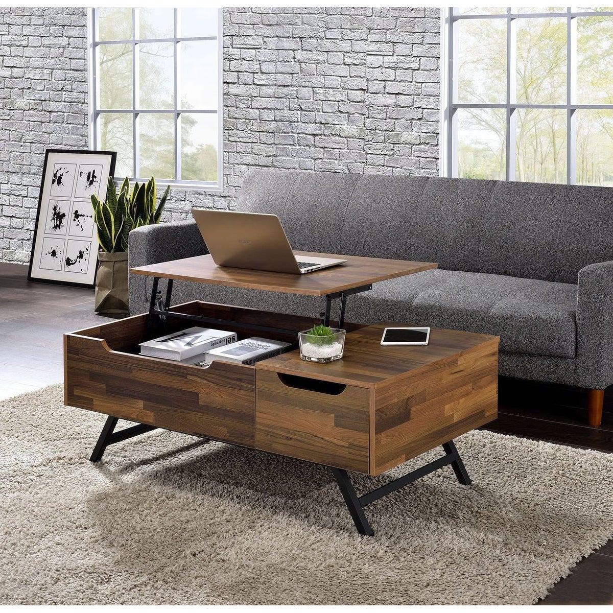Aoolive Lift Top Coffee Table Computer Table with Storage Space for Living Room - Mycitystee