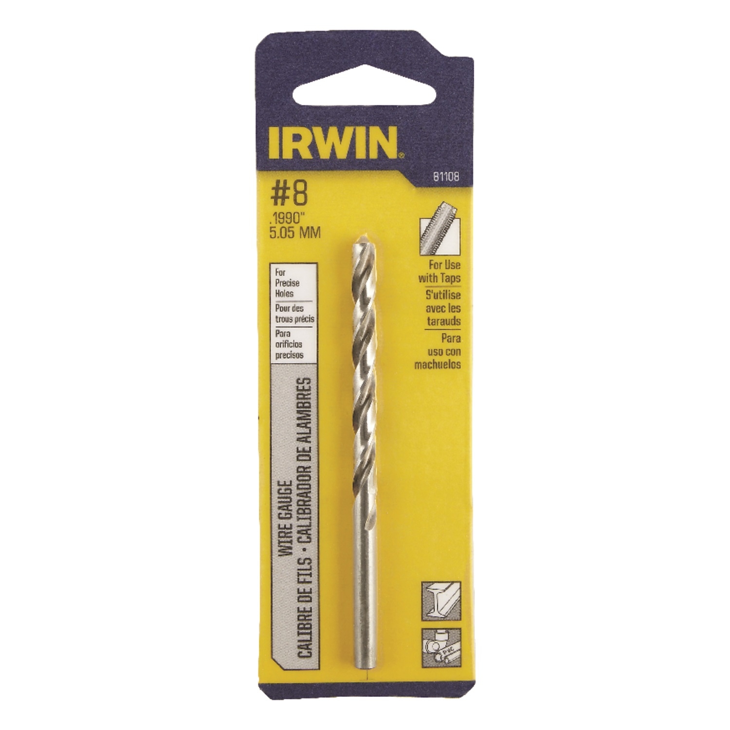 Irwin #8 X 3-5/8 in. L High Speed Steel Jobber Length Wire Gauge Bit 1 pk - Mycitystee