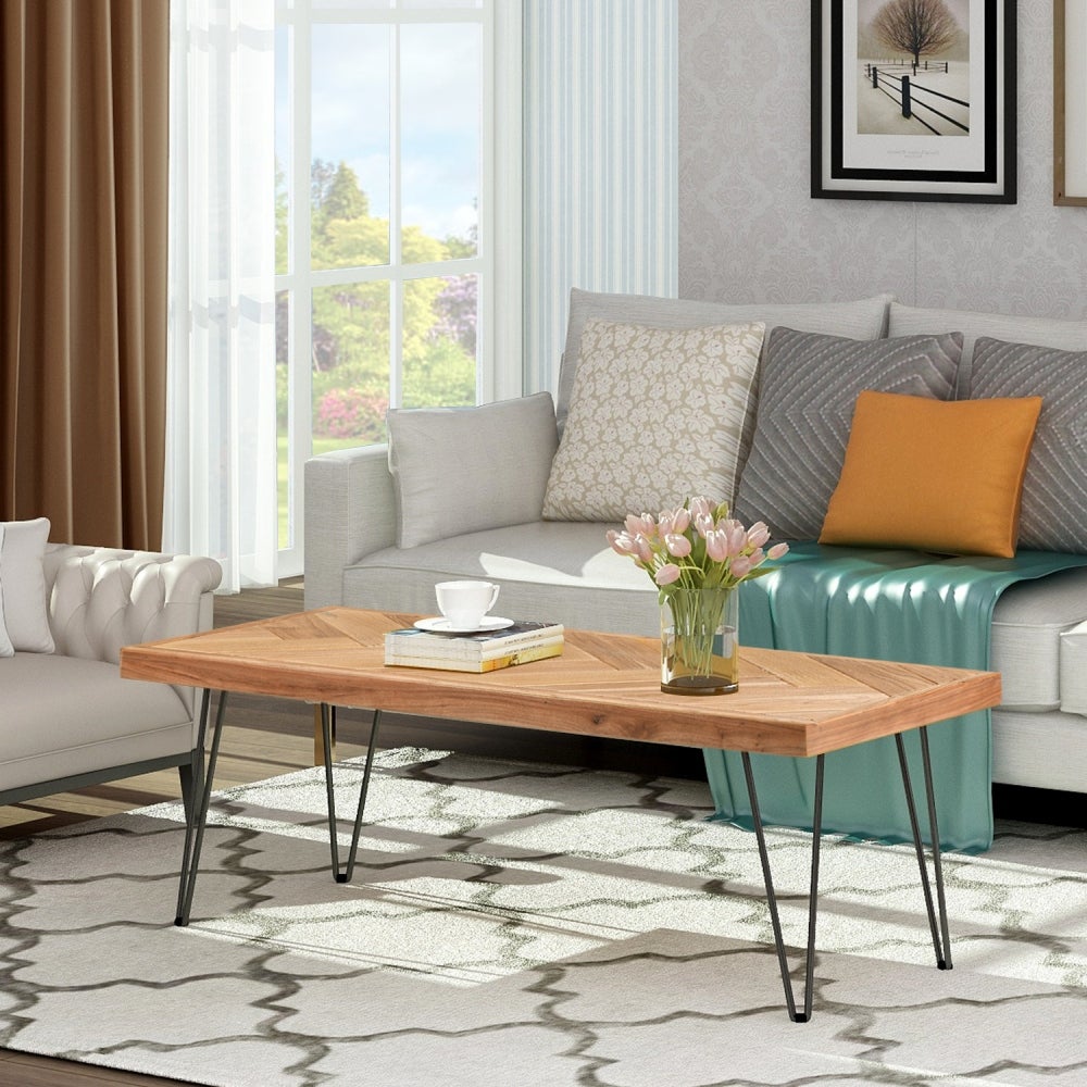 Modern Coffee Table with Metal Hairpin Legs - Mycitystee