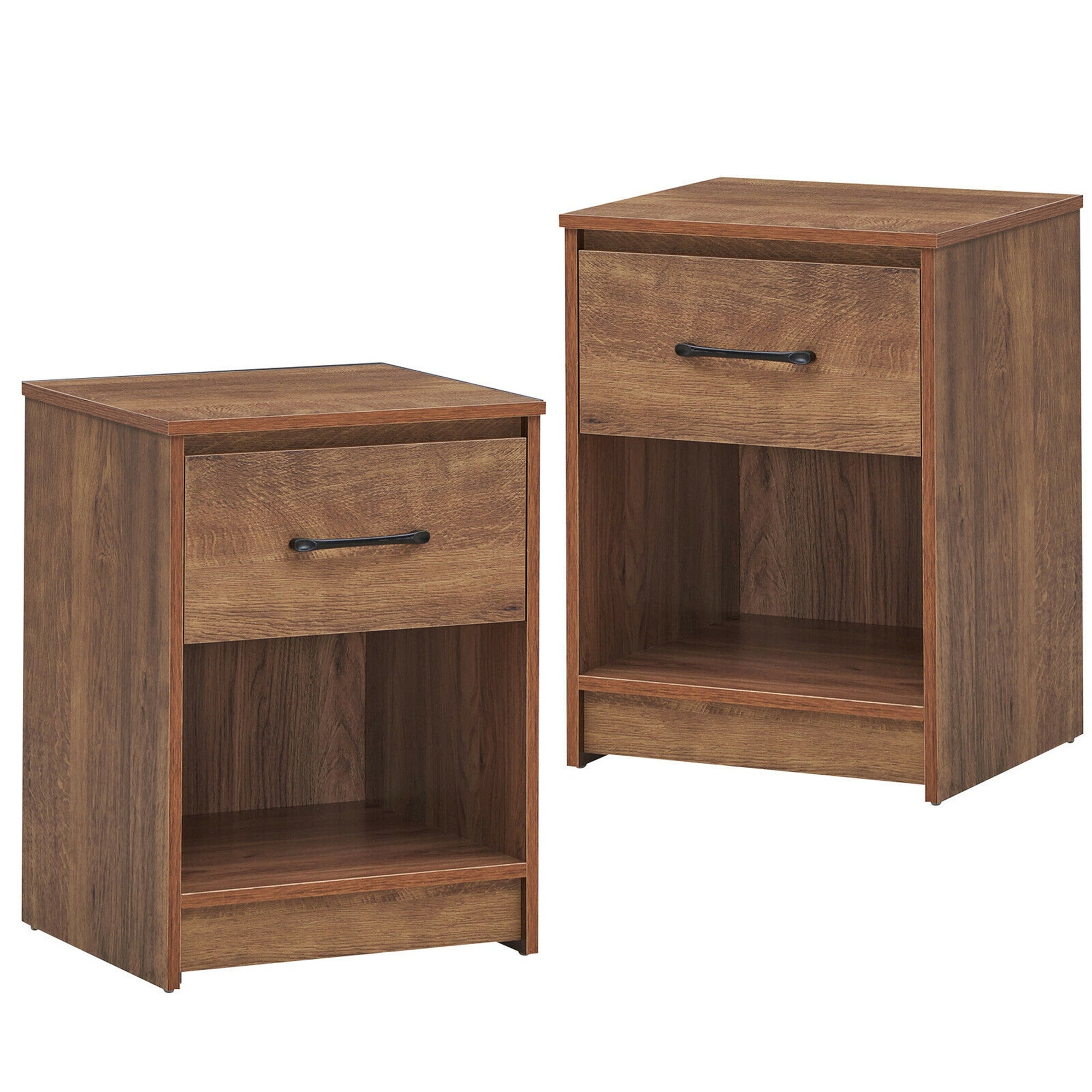 Gymax 2PCS Nightstand with Drawer Storage Shelf Wooden End Side Table - Mycitystee