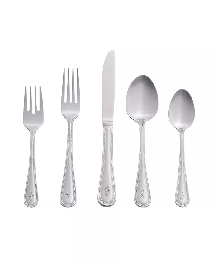RiverRidge Home Riverridge Beaded 46 Piece Monogrammed Flatware Set - J， Service for 8 - Mycitystee