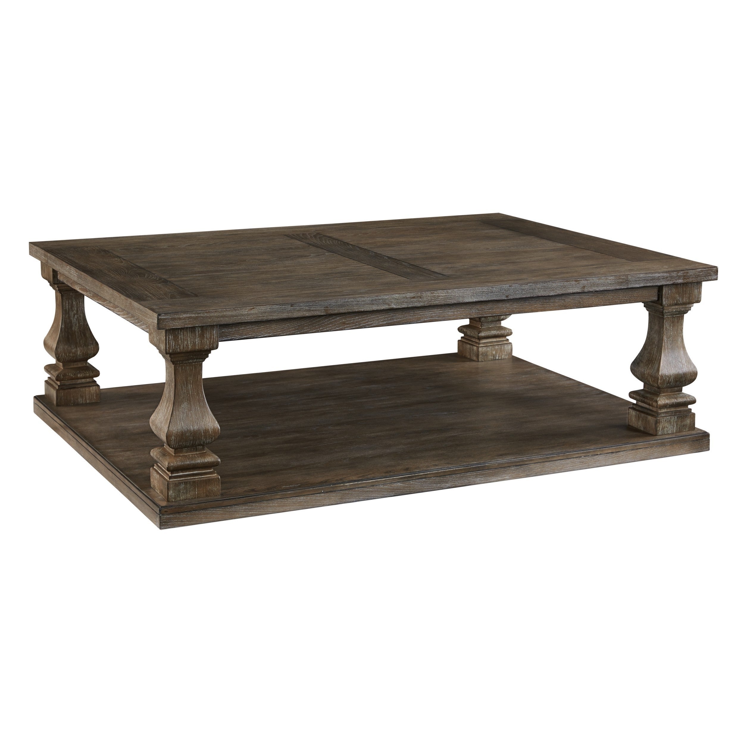 Classic 54 Inch Coffee Table， Baluster Legs， Spacious Top， Weathered Gray - Mycitystee