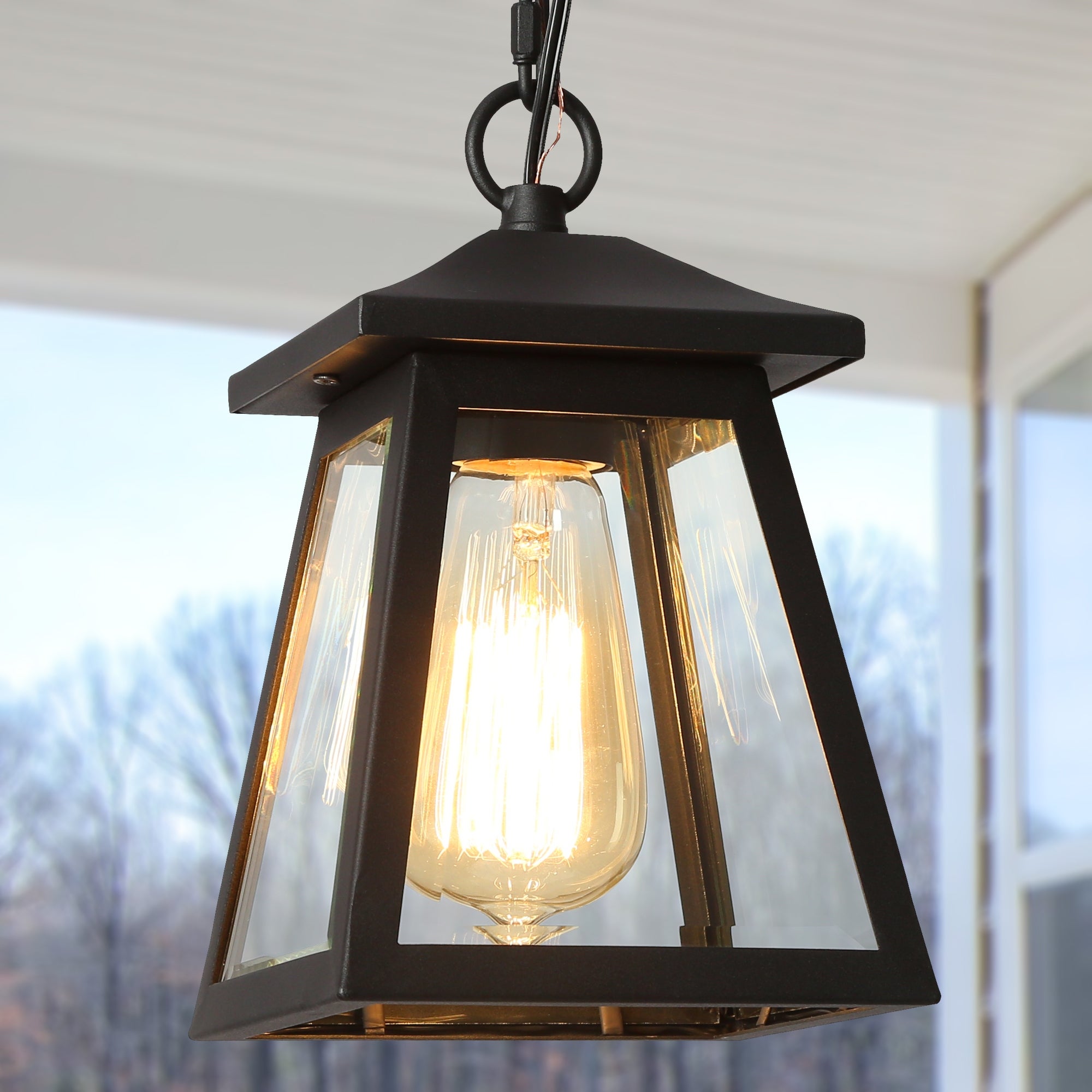 Kania Modern Black 1-light Outdoor Ceiling Light Lantern Pendant Lighting - N/A - Mycitystee
