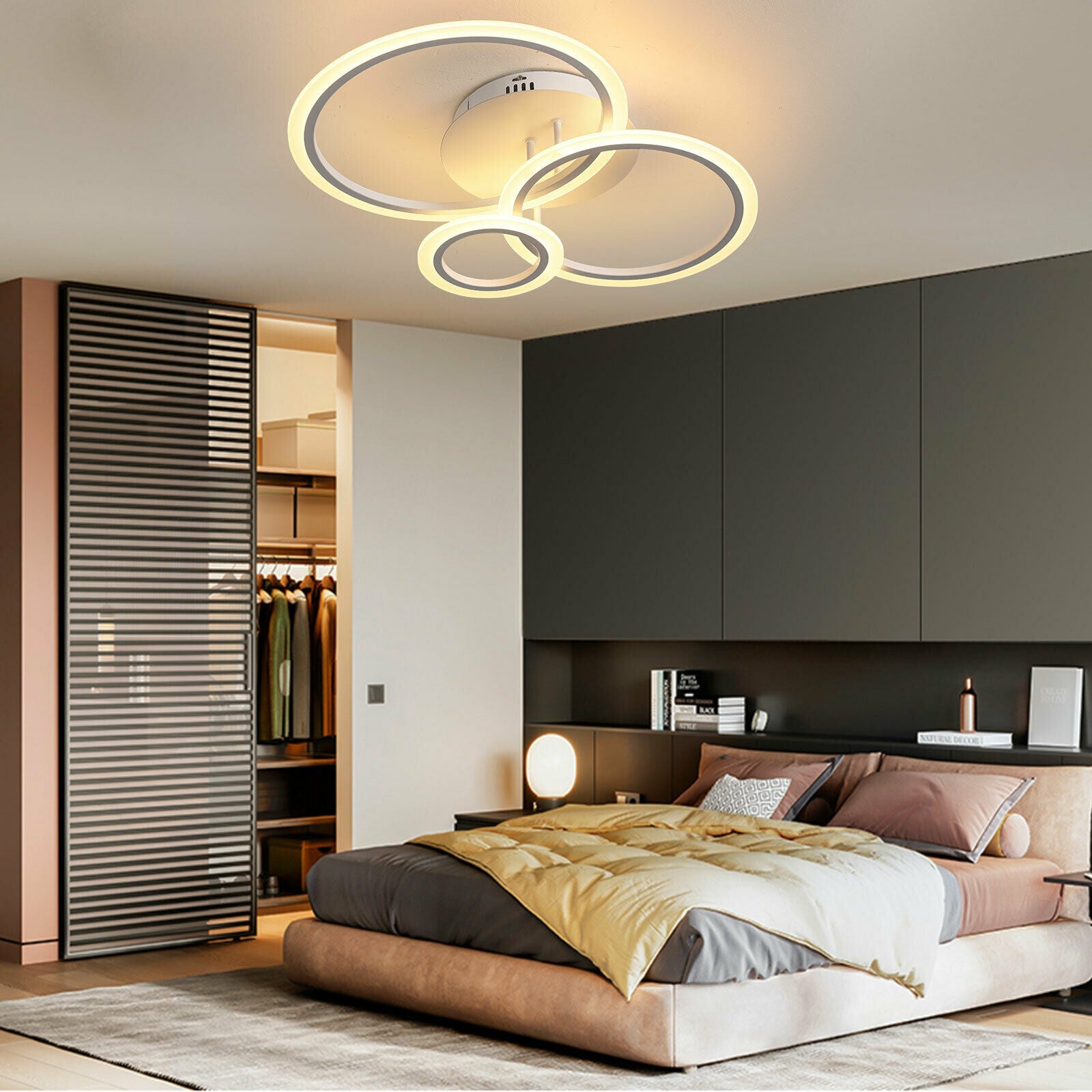 Modern Acrylic Dimmable Ceiling Light 3 Circle LED Lamp With Remote - 26.4