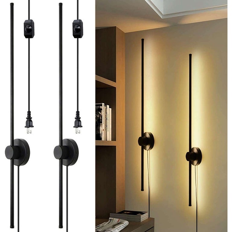Dimmable Modern Plug in Wall Sconce Set of Two Matte Black Wall Lights(2-Pack) - Mycitystee