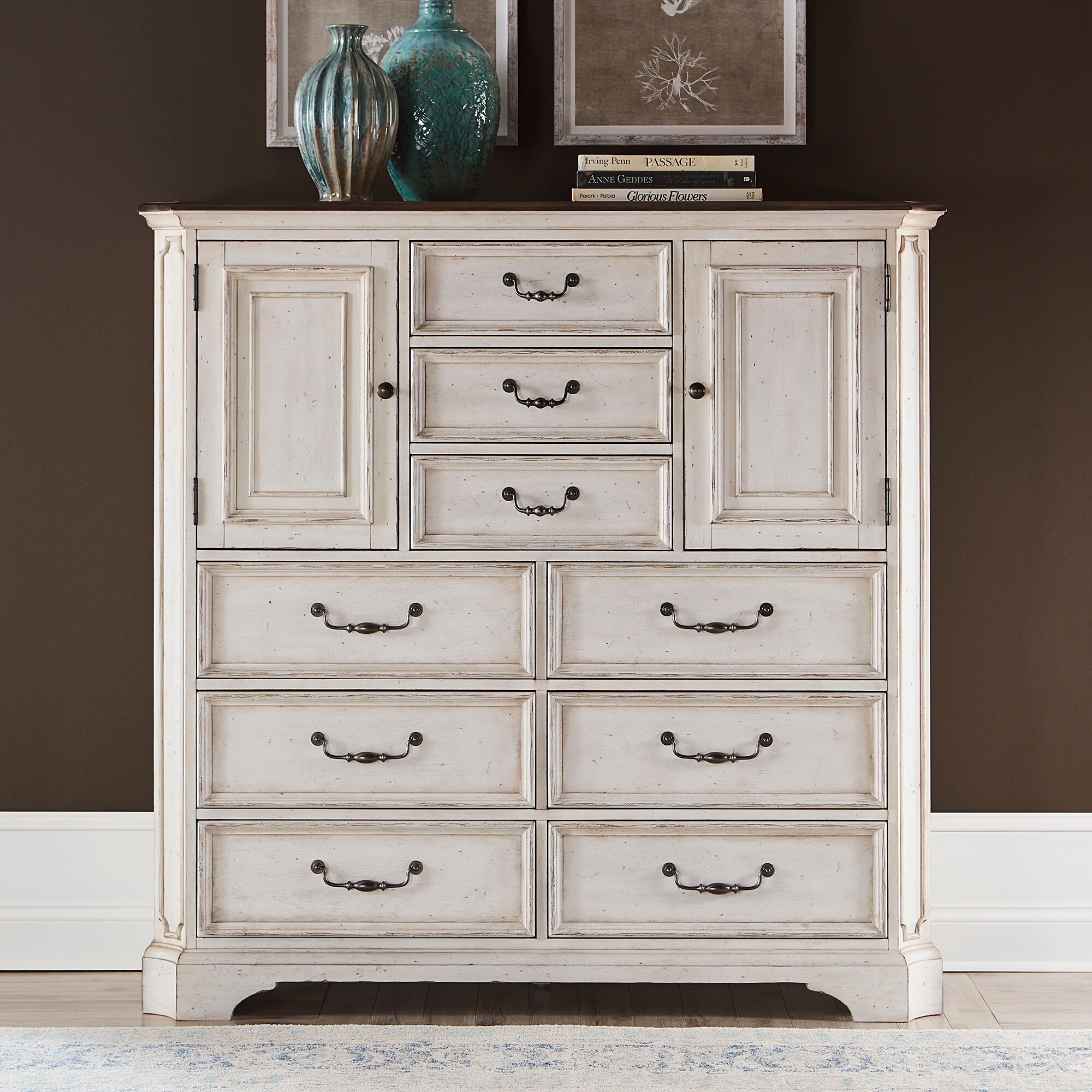 Abbey Road Porcelain White Churchill Brown Dressing Chest - - 30529045 - Mycitystee