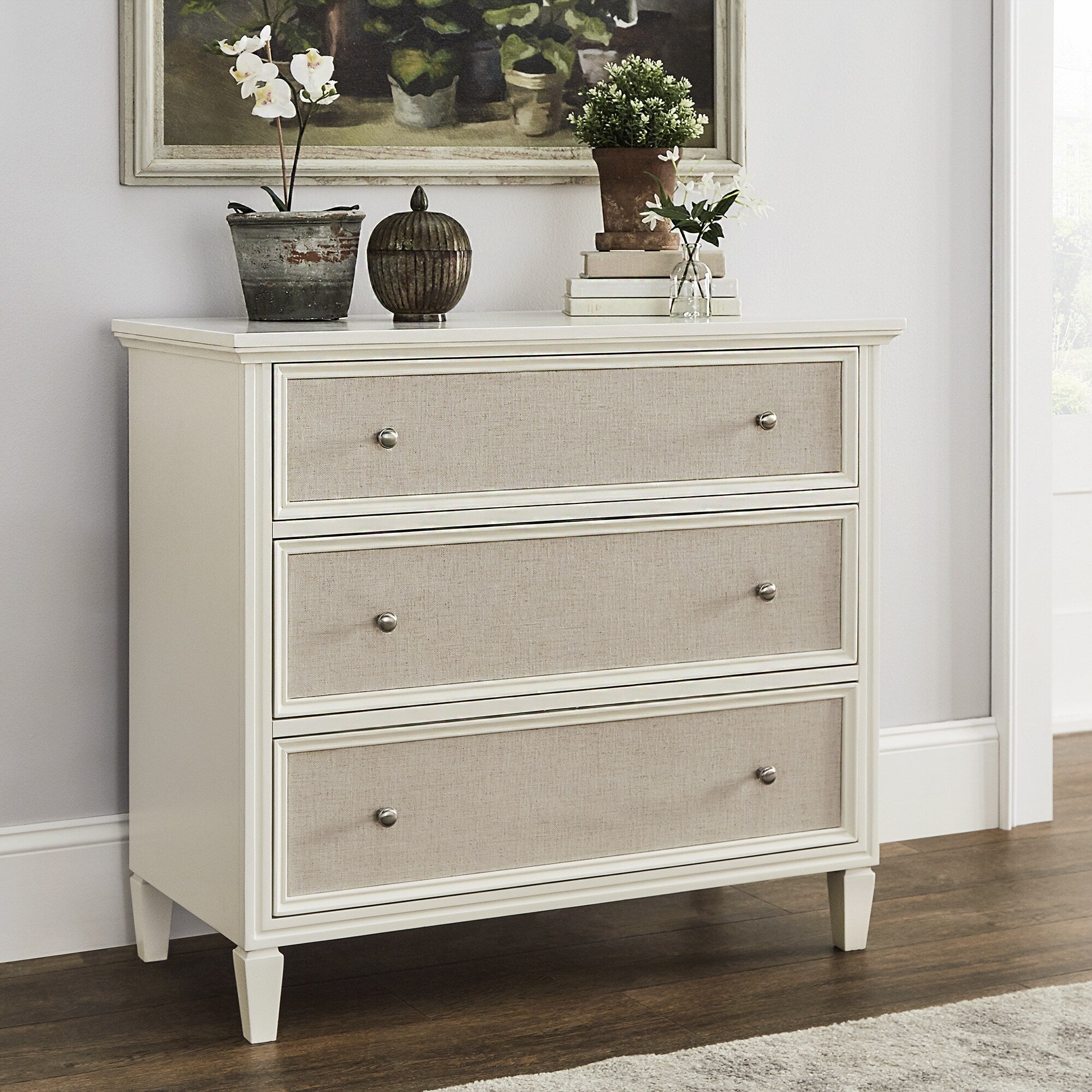 Thea White Finish Beige Linen Drawer Face Dresser by iNSPIRE Q Classic - - 26298381 - Mycitystee