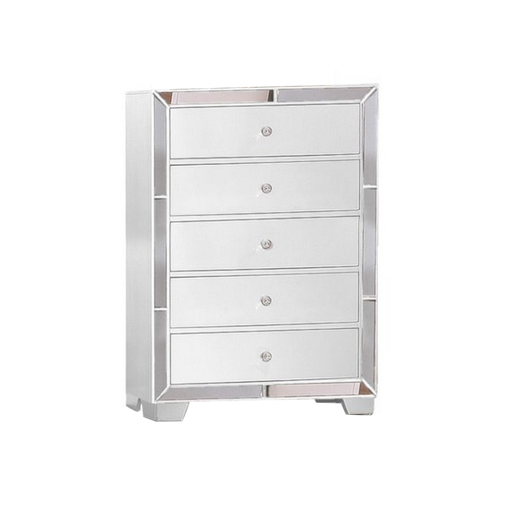 Eli 46 Inch Modern Wood Tall Dresser Chest， 5 Drawers， Mirrored， White - - 36907724 - Mycitystee