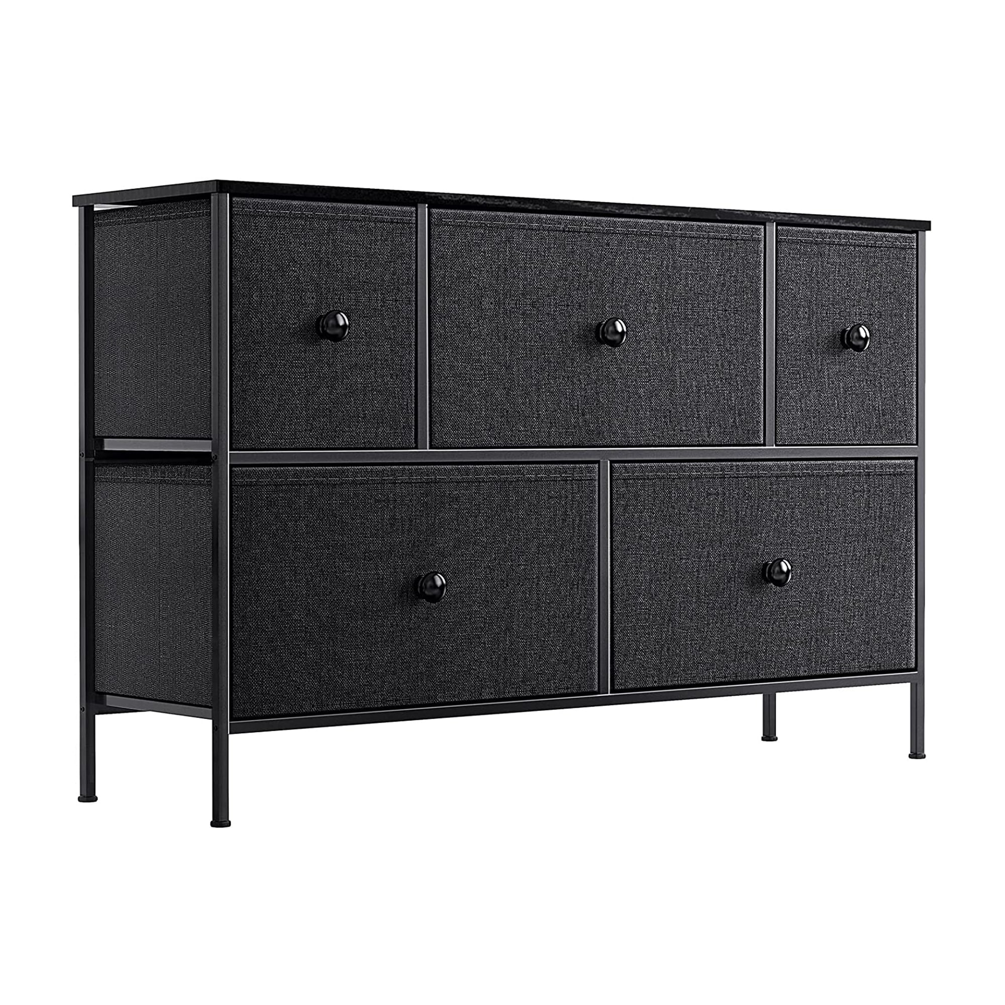 REAHOME 5 Drawer Steel Frame Bedroom Storage Organizer Chest Dresser， Black Grey - - 35648372 - Mycitystee
