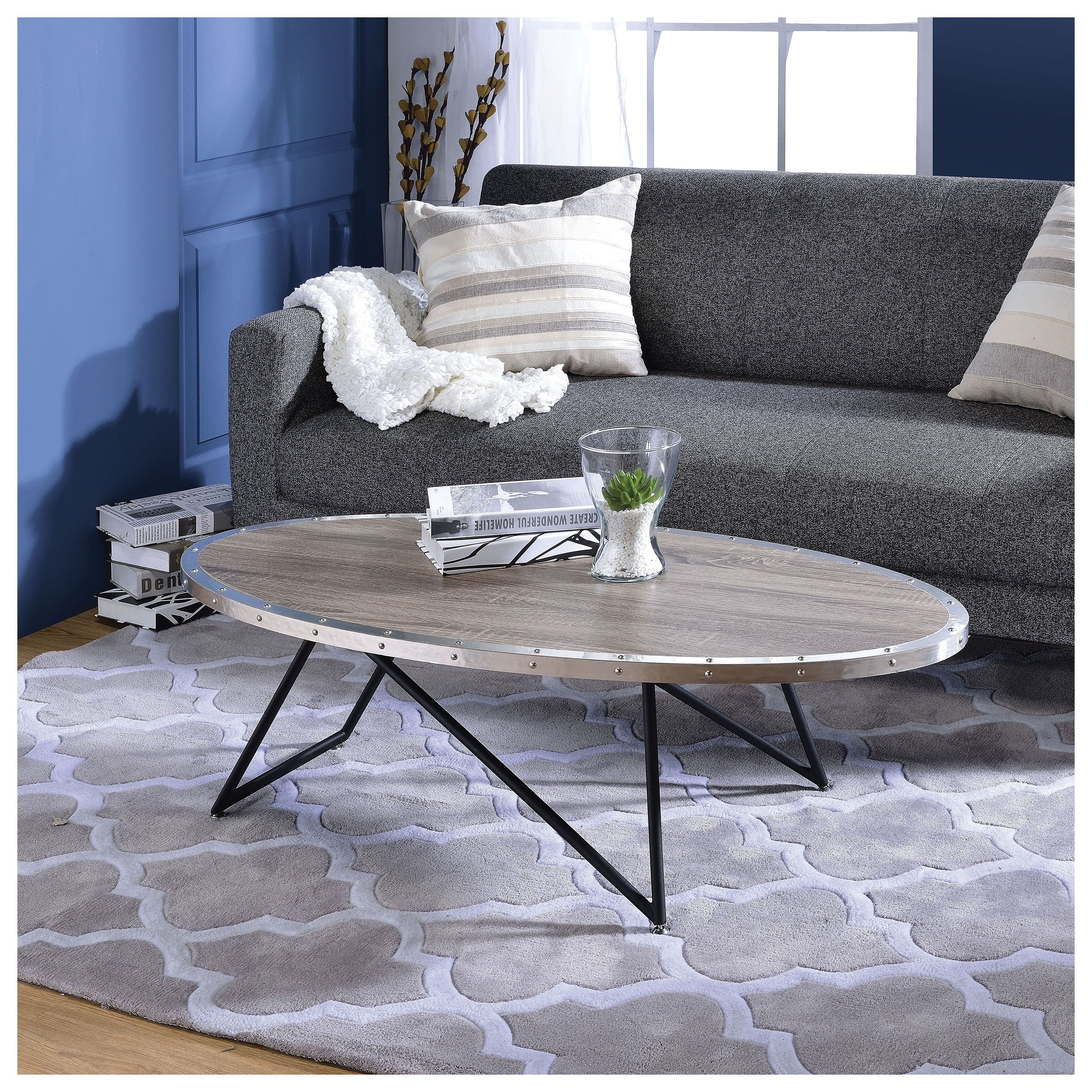 Urban Designs 46-inch Weathered Gray Oak Oval Coffee Table - Mycitystee