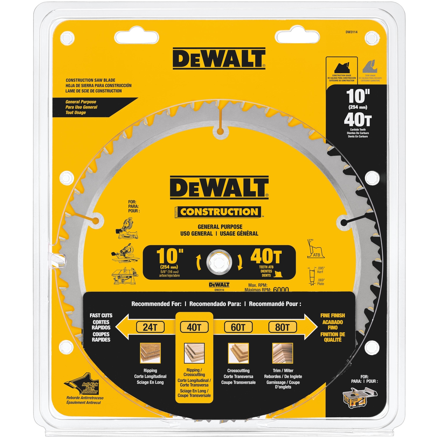 DeWalt 10 in. D X 5/8 in. Construction Carbide Tipped Circular Saw Blade 40 teeth 1 pk - Mycitystee