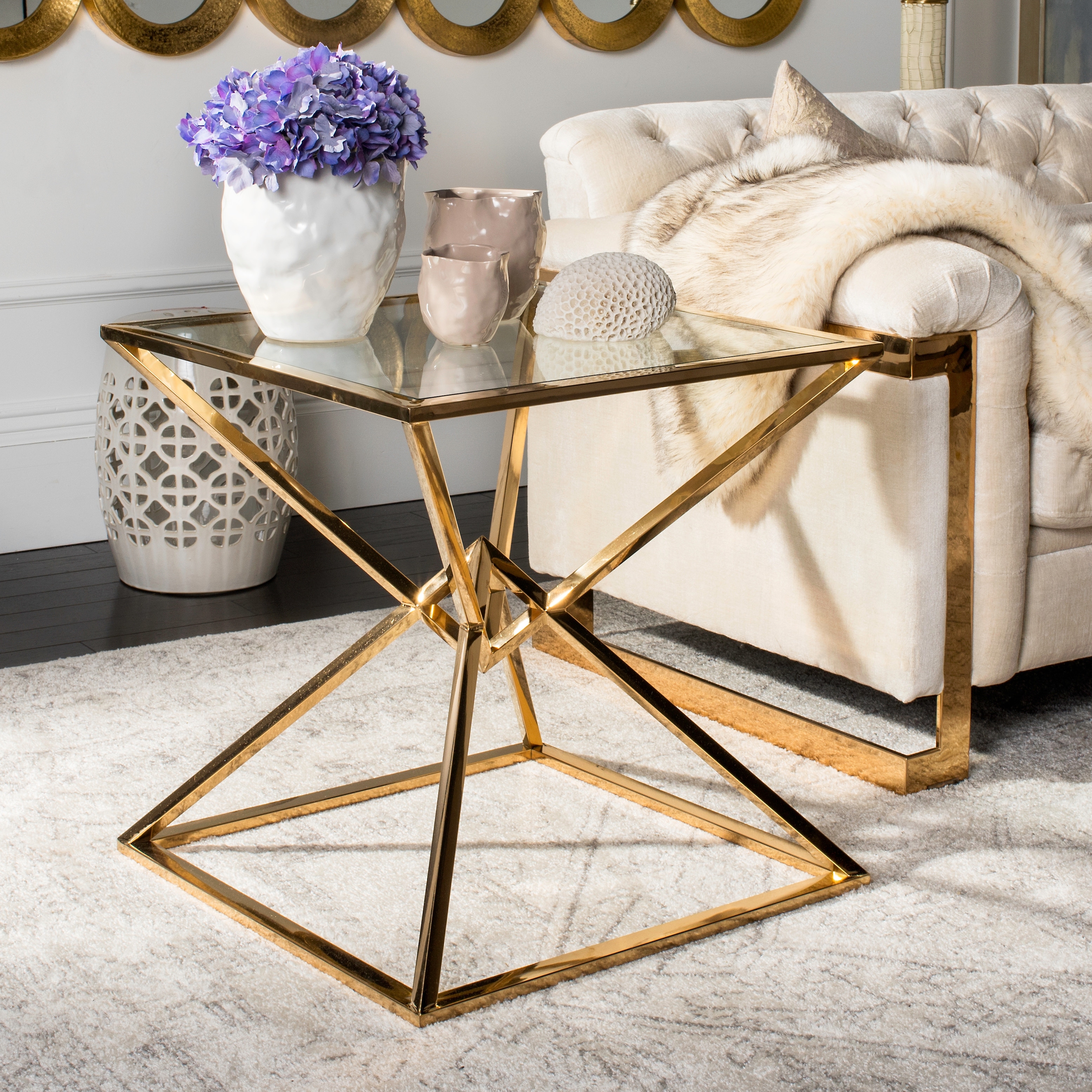 SAFAVIEH Couture Fiorella Glass Top End Table - 24 IN W x 24 IN D x 24 IN H - Mycitystee