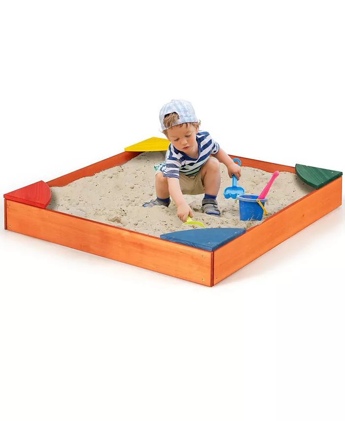 Costway Kids Wooden Backyard Sandbox W  Built-in Corner Seating Kid's Outdoor Furniture - Mycitystee