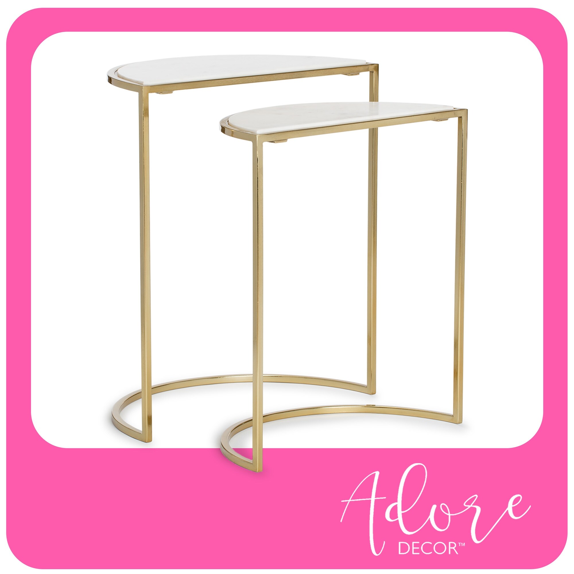 Adore Decor Kingston Gold Nesting Side Table， Set of 2， White/Gold - Mycitystee