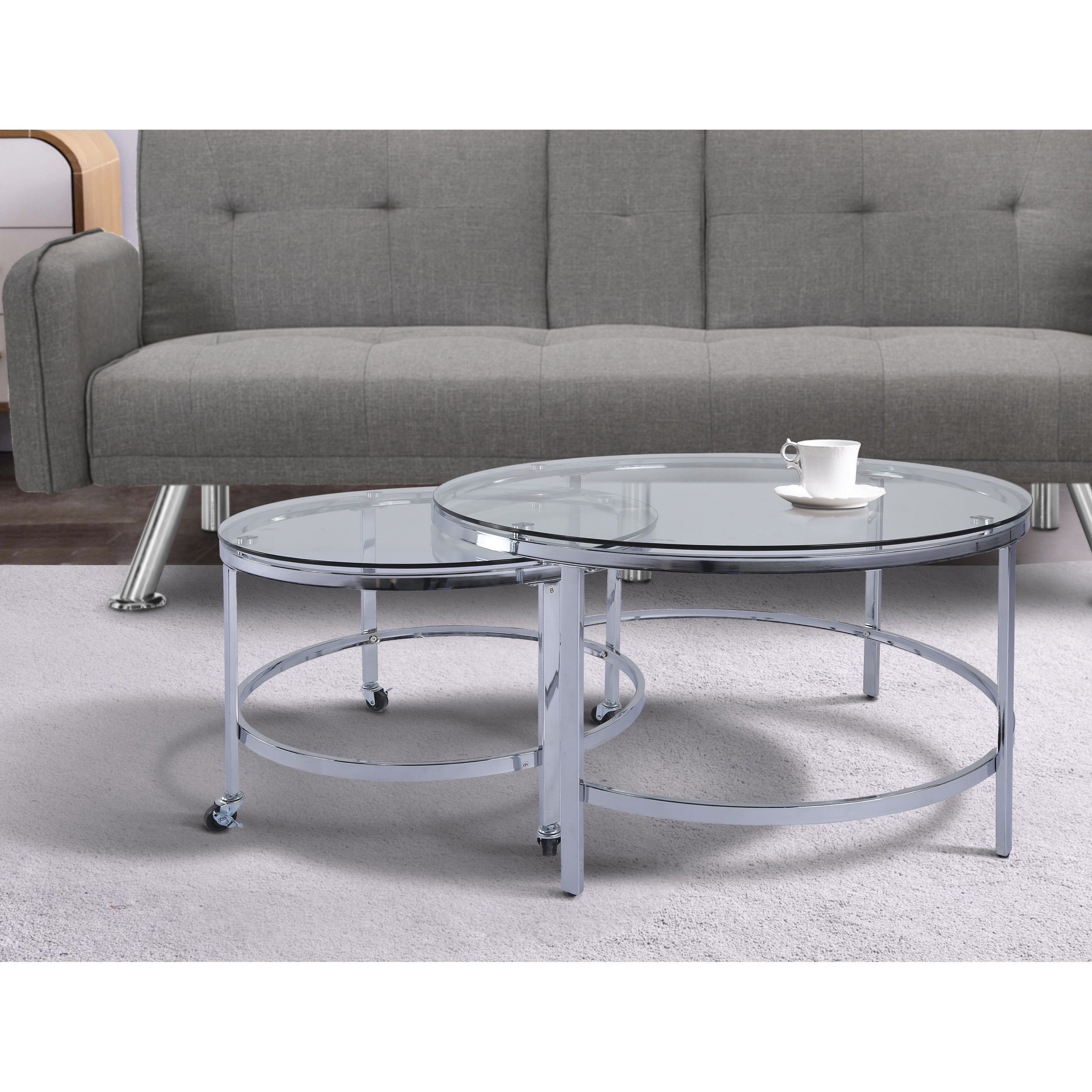 EPOWP Modern Glass Nesting Table Set transparent/Sliver - Mycitystee