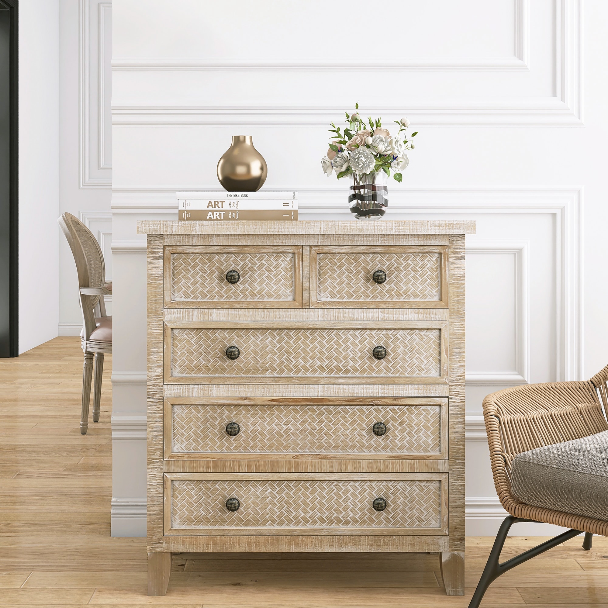 Weathered Wooden Chest 5-Drawer Floor Cabinet - - 37857308 - Mycitystee