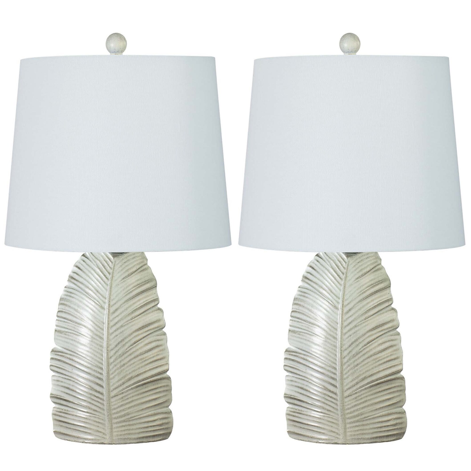Pair of 23in Casual White Resin Table Lamp with Decorator Shade - Mycitystee