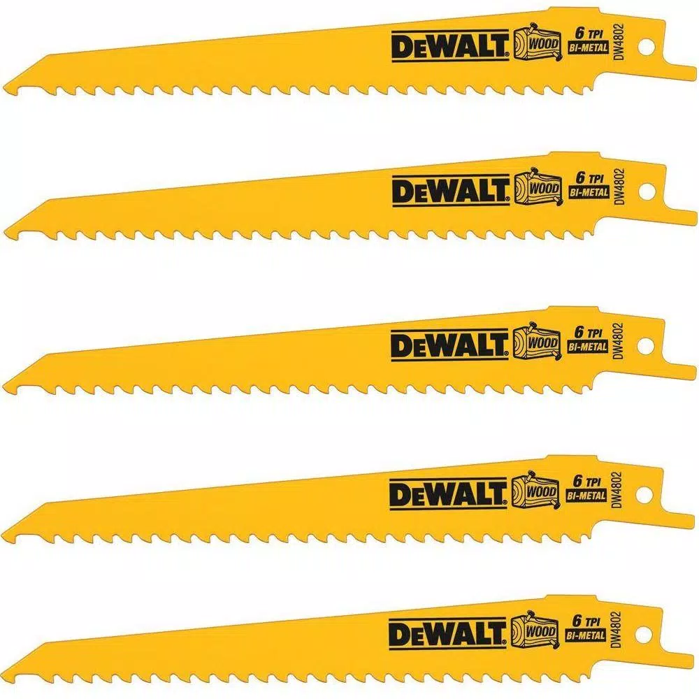 DEWALT 6 in. 6 Teeth per in. Taper Back Bi-Metal Reciprocating Saw Blade (5-Pack) and#8211; XDC Depot - Mycitystee