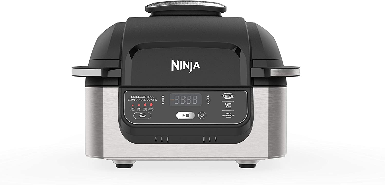 Ninja AG300C Foodi 4-In-1 Indoor Grill With 4-Quart Air Fryer, Roast, Bake, And Cyclonic Grilling Technology, Black/Sil Black - Mycitystee